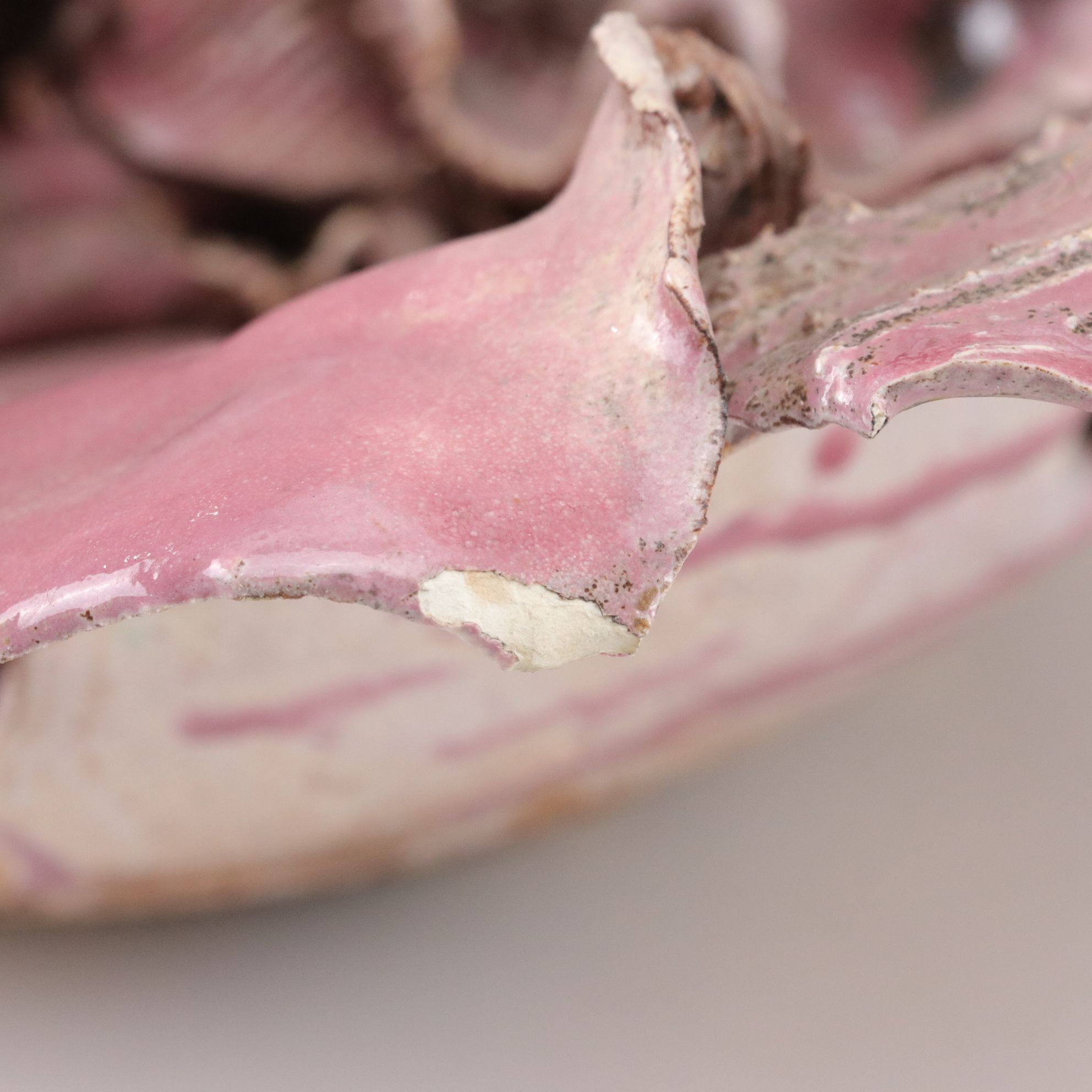 Handcrafted Sculptural Pink Flower and Turquoise Ceramic Bowls