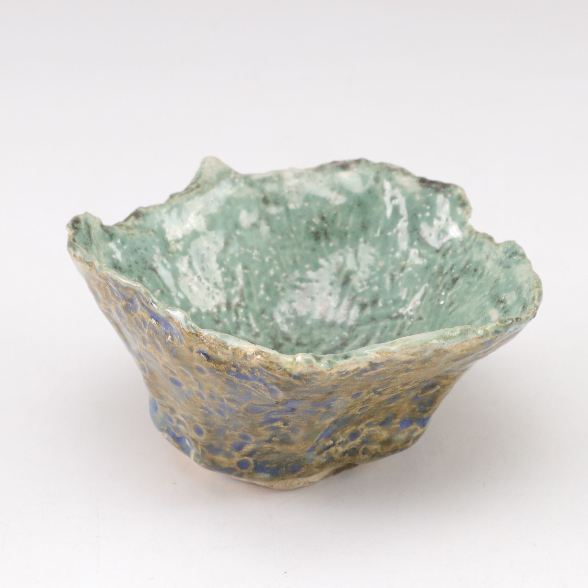 Handcrafted Sculptural Pink Flower and Turquoise Ceramic Bowls