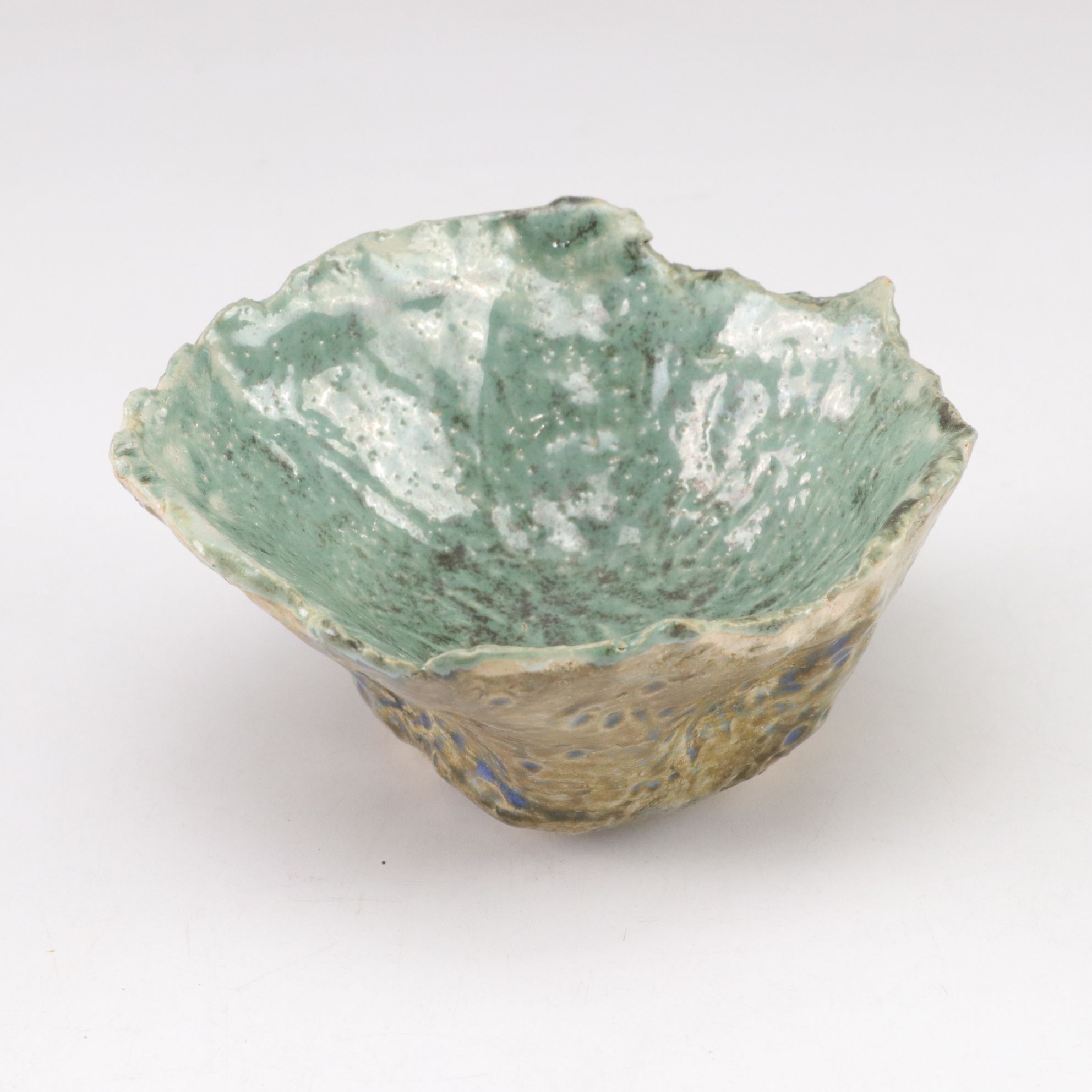 Handcrafted Sculptural Pink Flower and Turquoise Ceramic Bowls