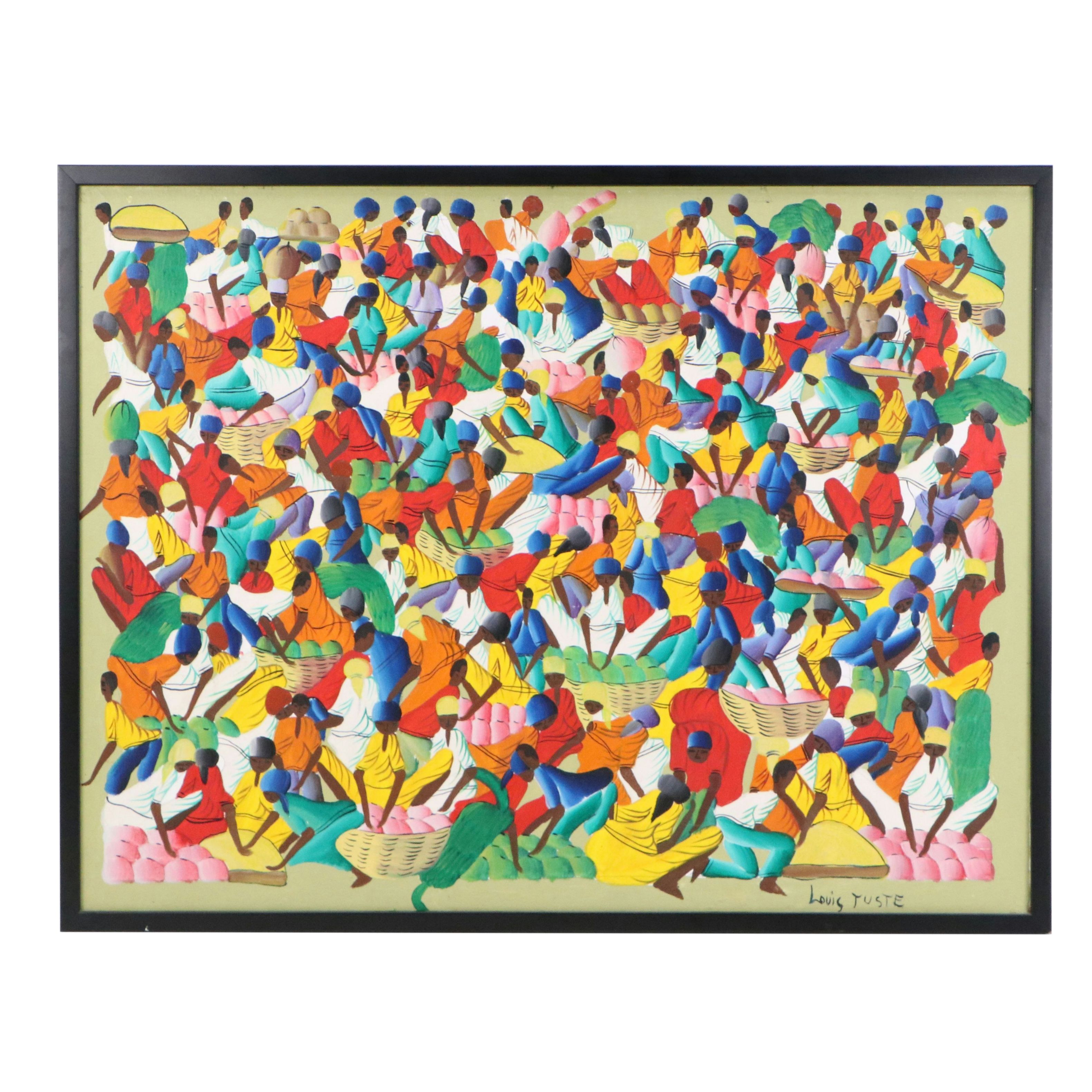 Louis Juste Haitian Oil Painting of Market Scene