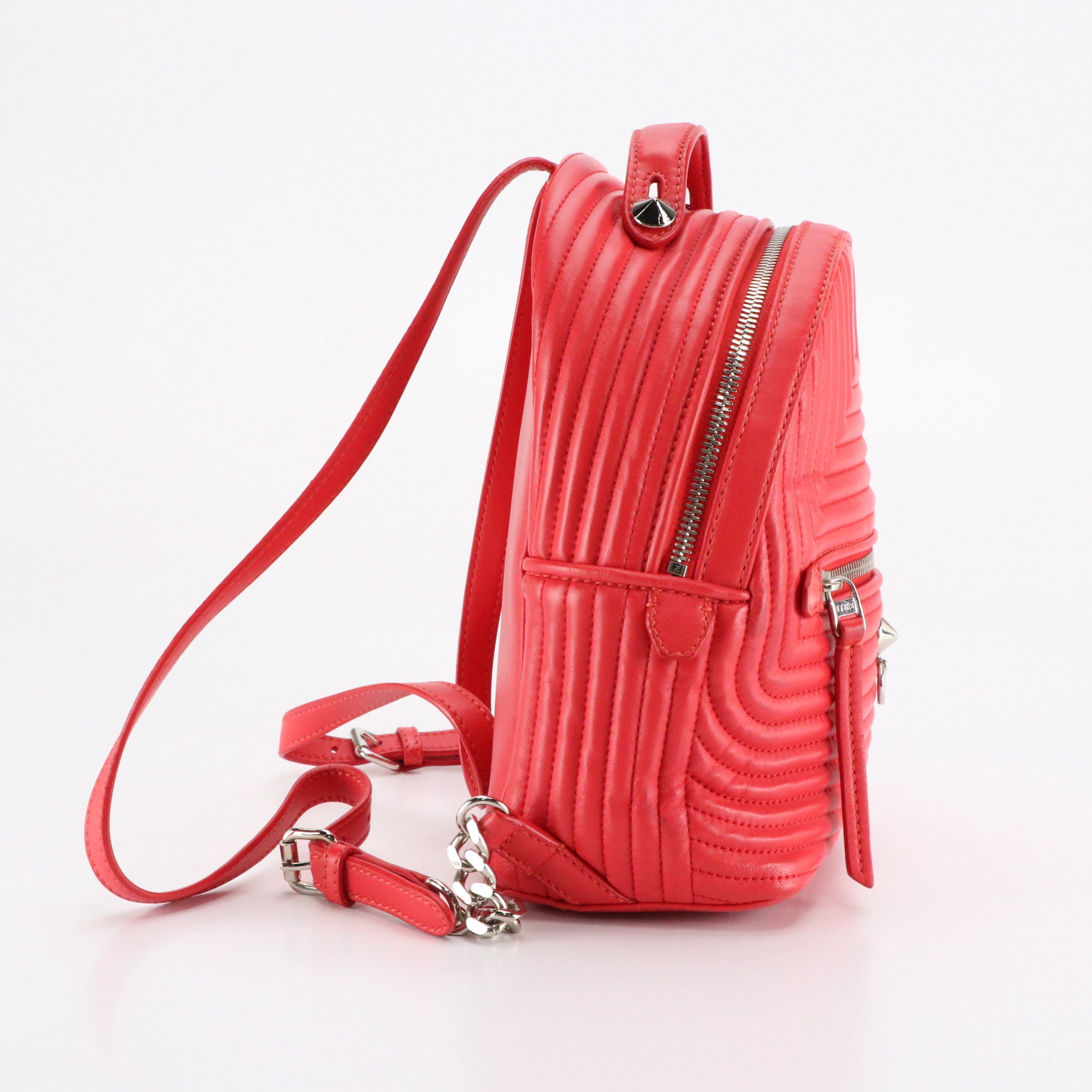 Fendi Mini Dot Com Backpack in Red Quilted Leather
