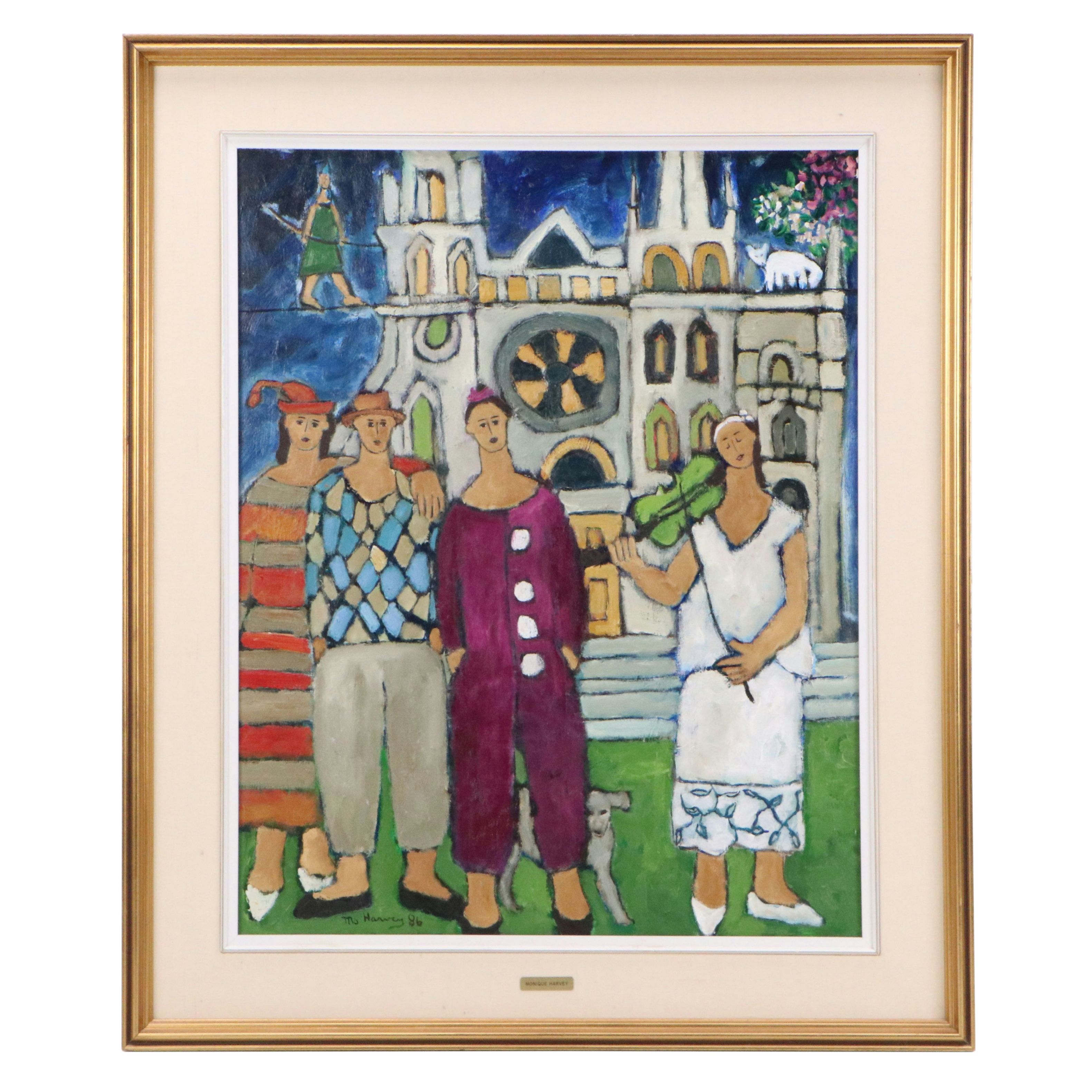 Monique Harvey Oil Painting "Les Saltimbanques de la Cathédrale," 1986
