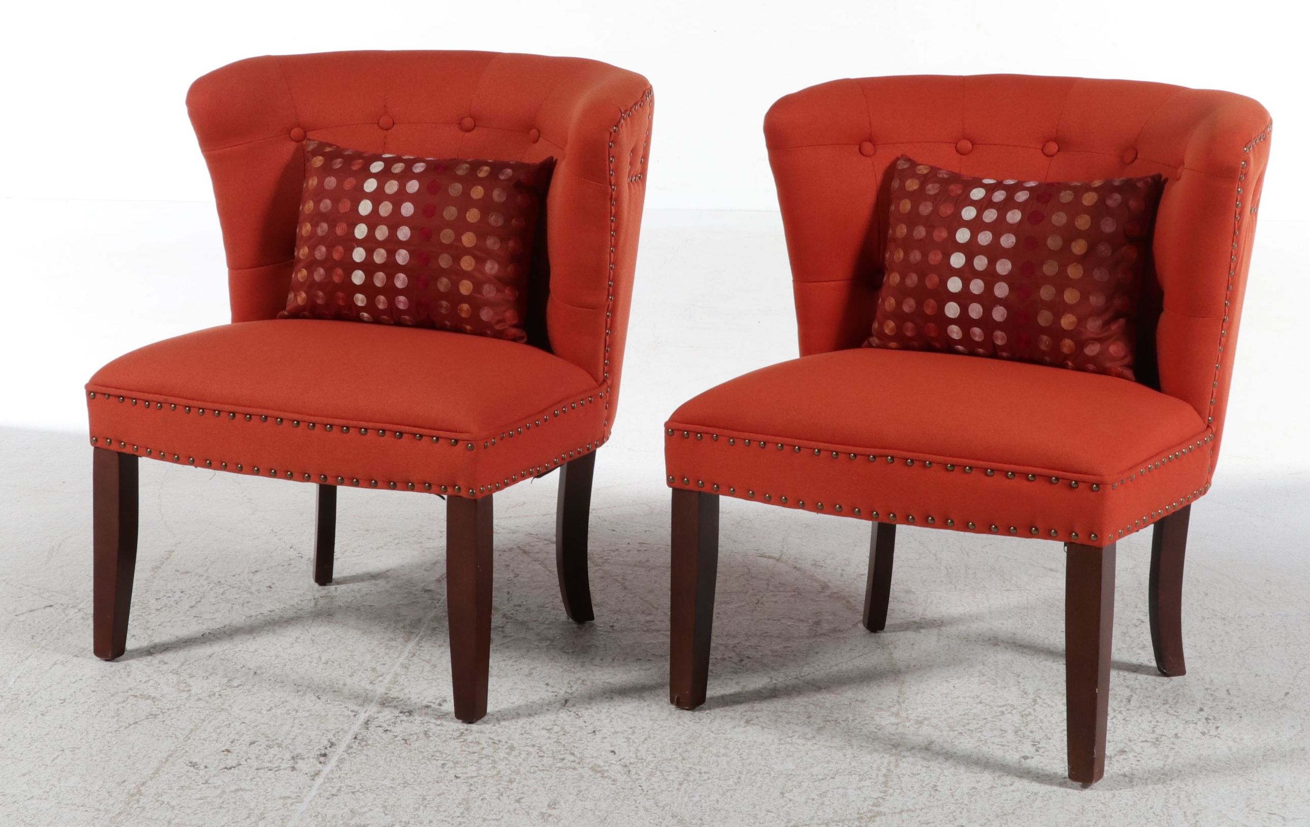 Pair of Hollywood Regency Style Tufted Orange Slipper Chairs, 21st Century