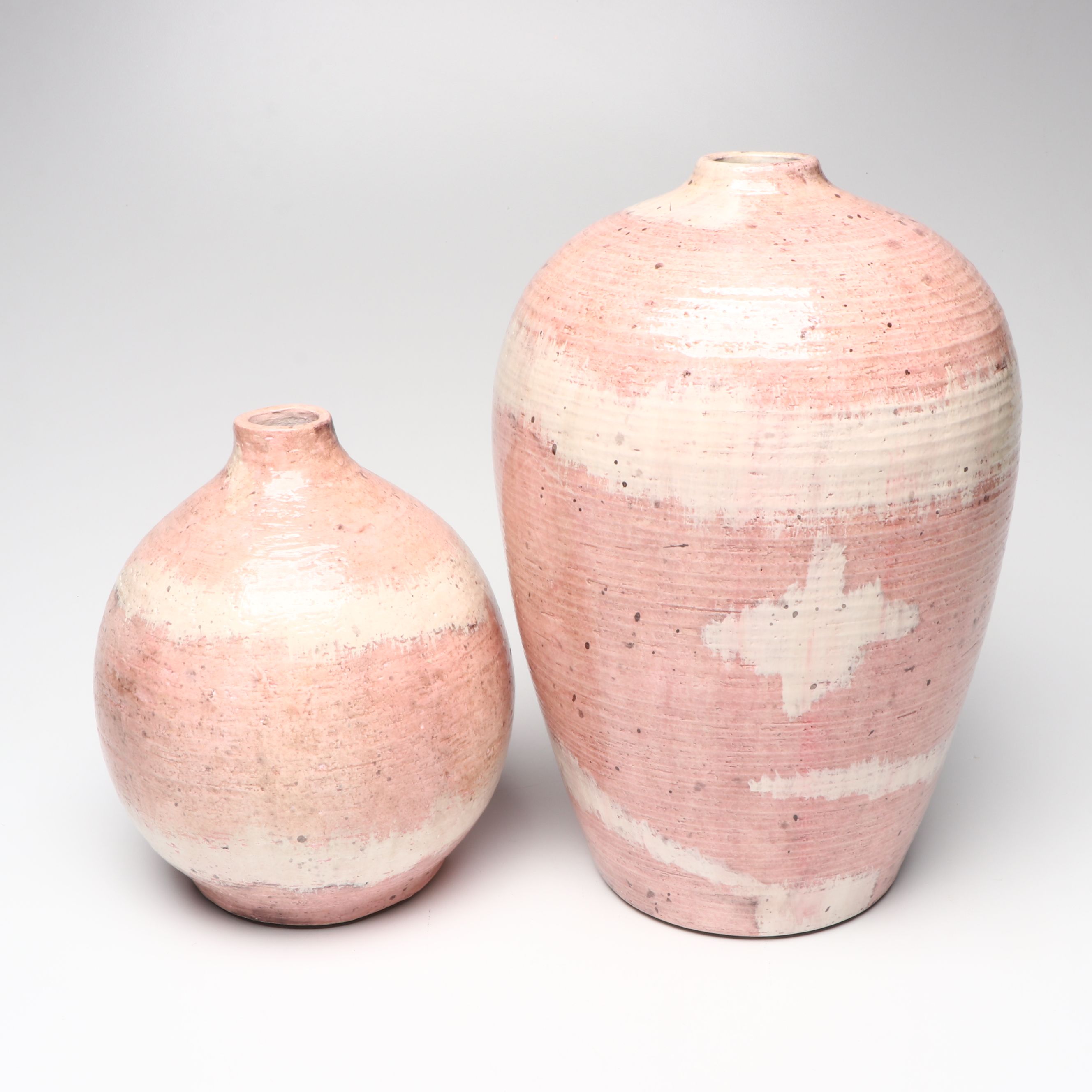 Wheel Thrown Ceramic Vases with Canisters and Hand-Painted Toleware Trays