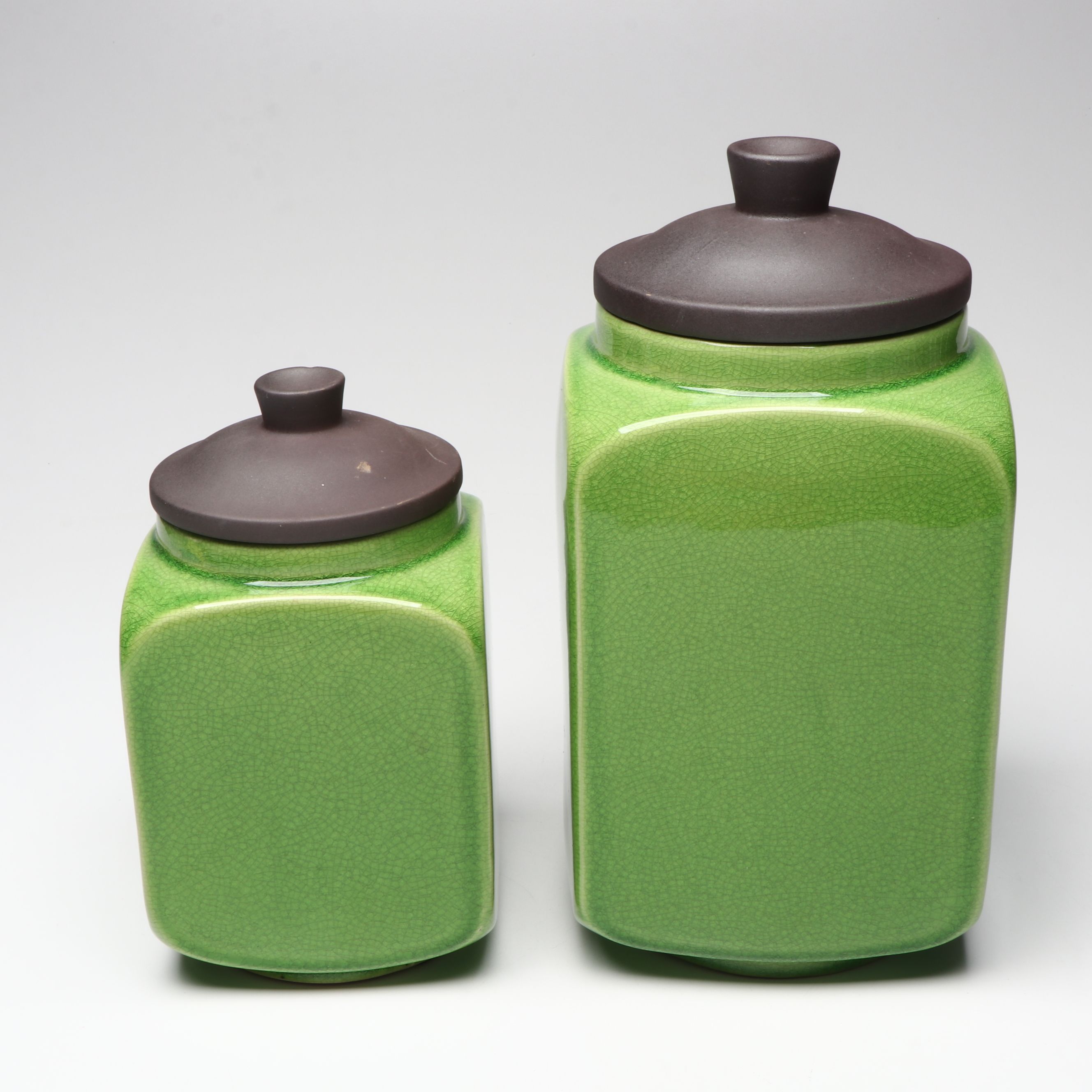 Wheel Thrown Ceramic Vases with Canisters and Hand-Painted Toleware Trays