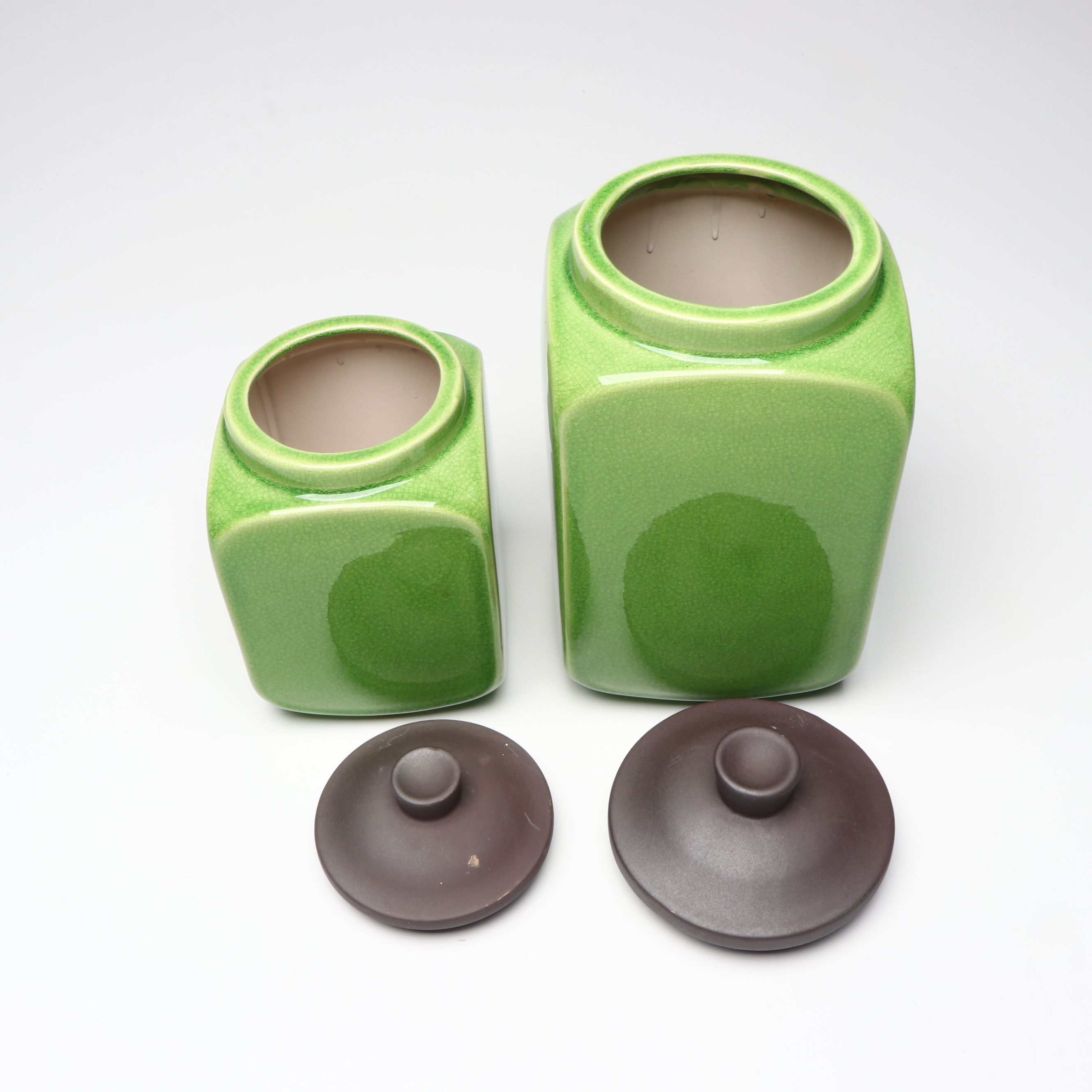 Wheel Thrown Ceramic Vases with Canisters and Hand-Painted Toleware Trays