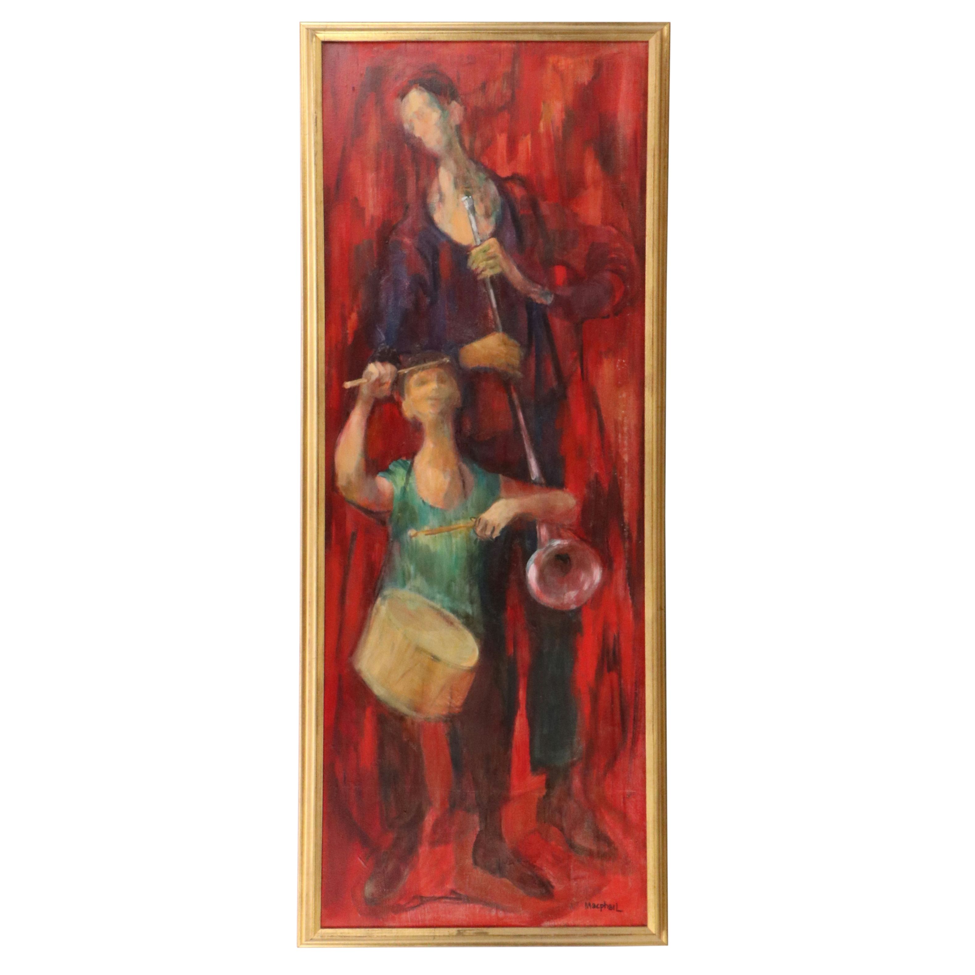 Modernist Figurative Oil Painting of Two Musicians
