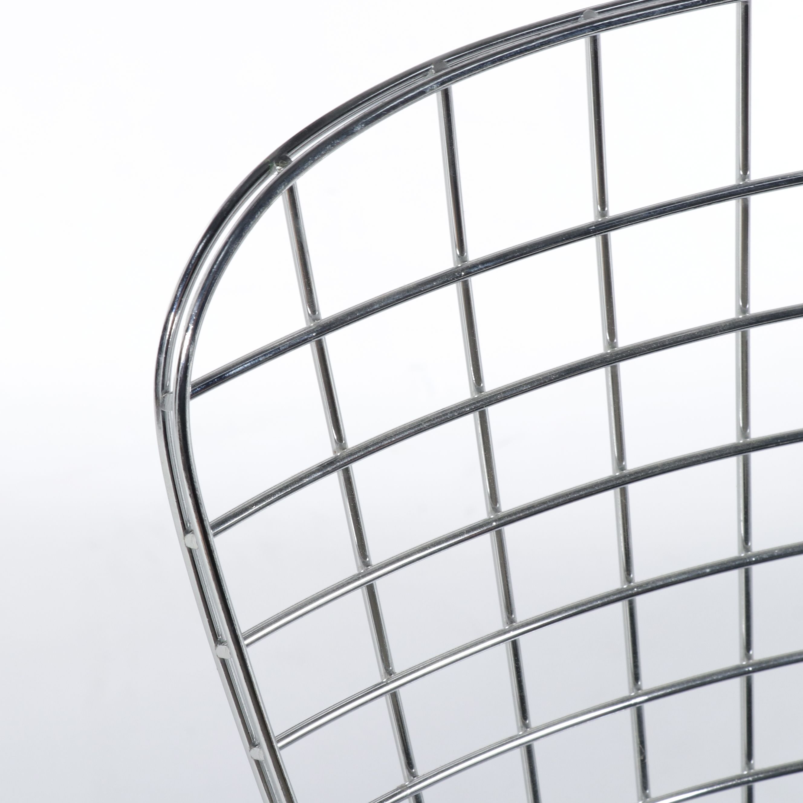 Pair of Bertoia Style Chrome Wire Barstools with Black Vinyl Seat Pads