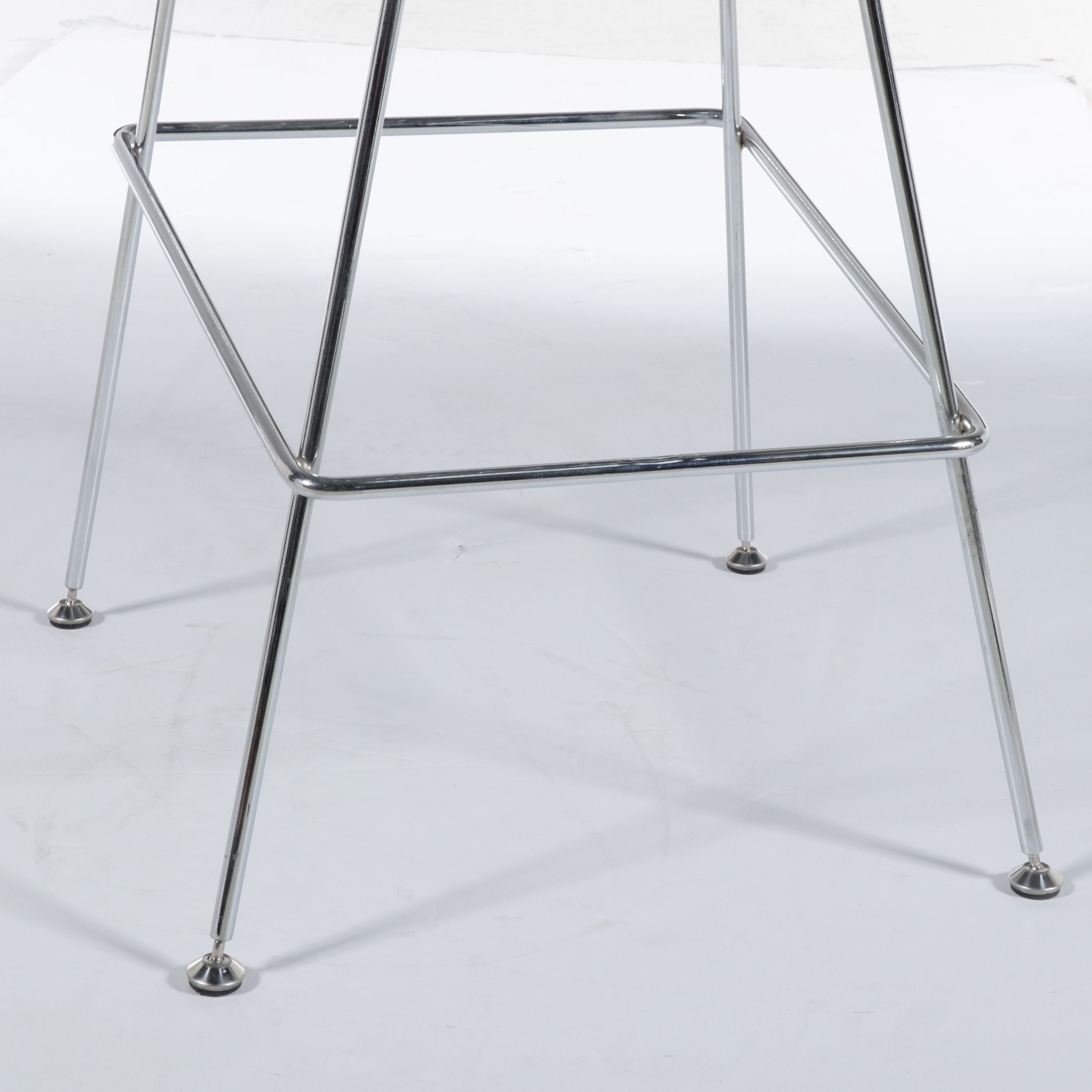 Pair of Bertoia Style Chrome Wire Barstools with Black Vinyl Seat Pads