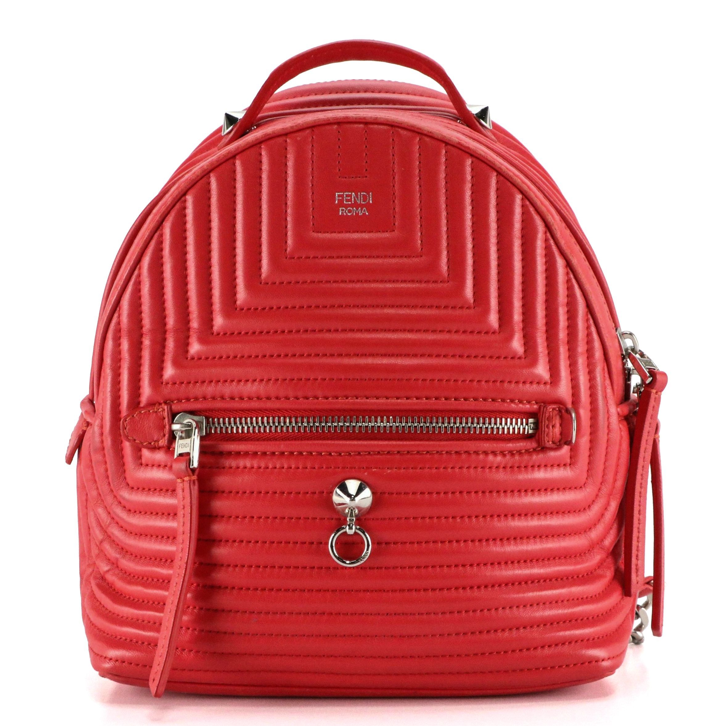Fendi Mini Dot Com Backpack in Red Quilted Leather