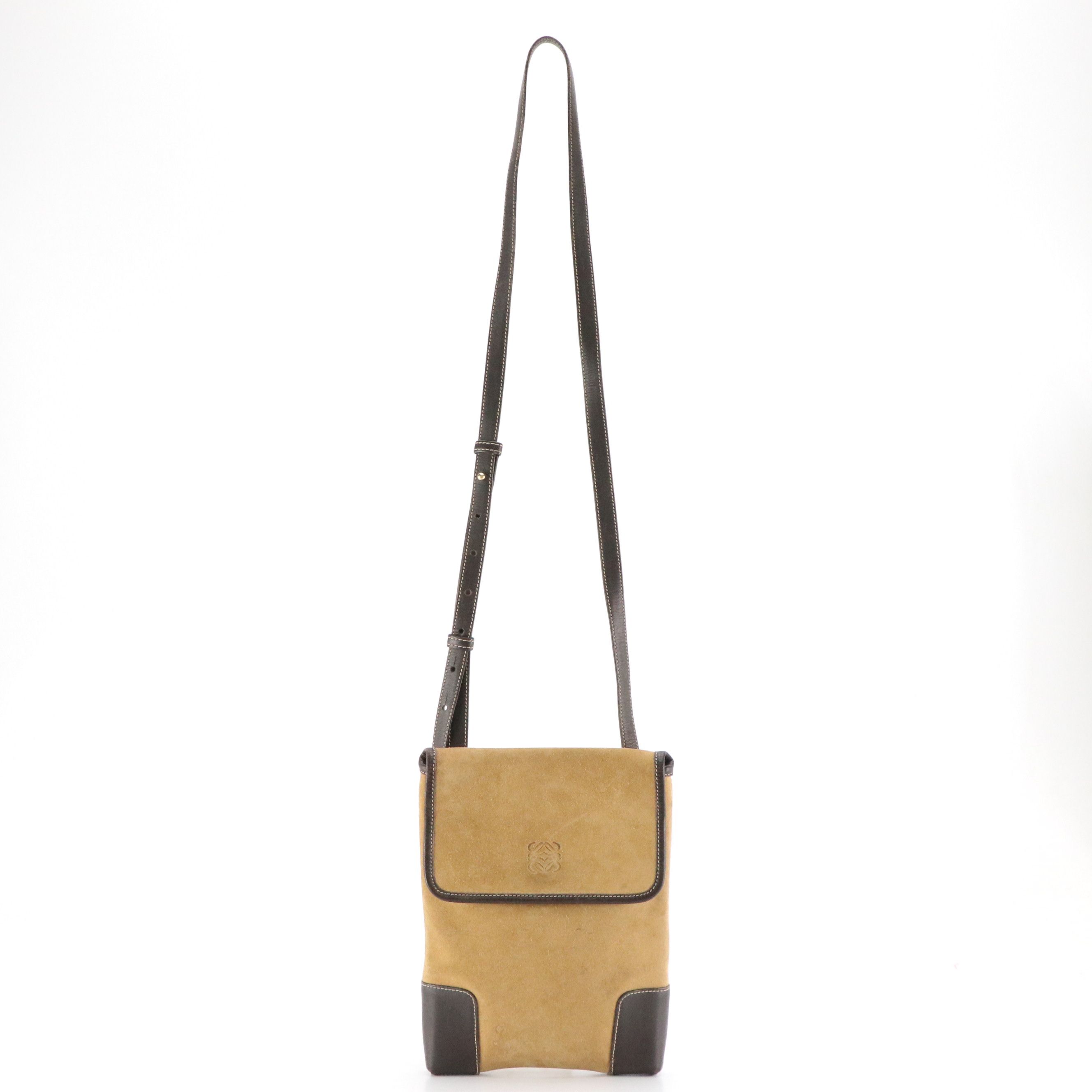 Loewe Anagram Suede and Leather Flap-Front Crossbody Bag