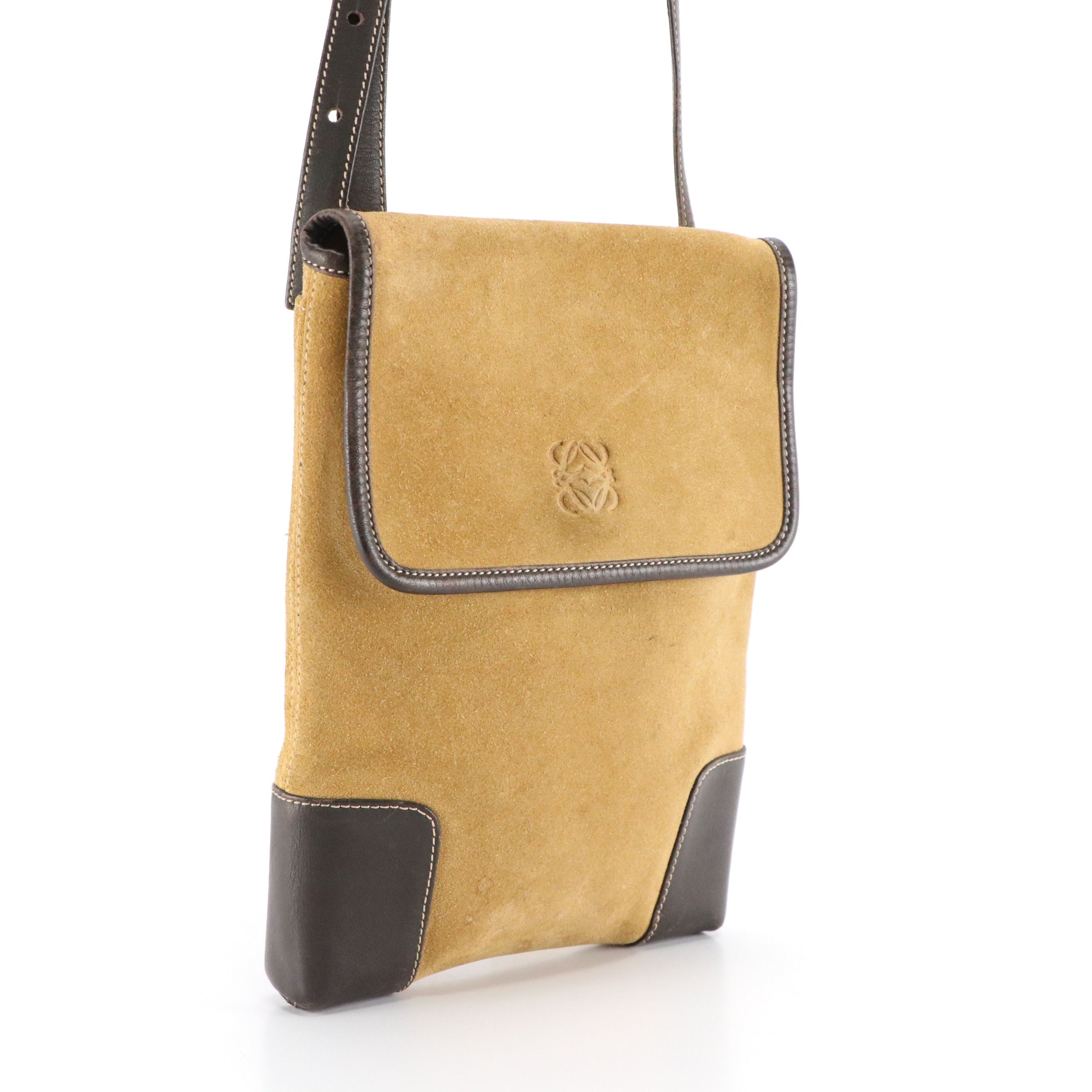 Loewe Anagram Suede and Leather Flap-Front Crossbody Bag