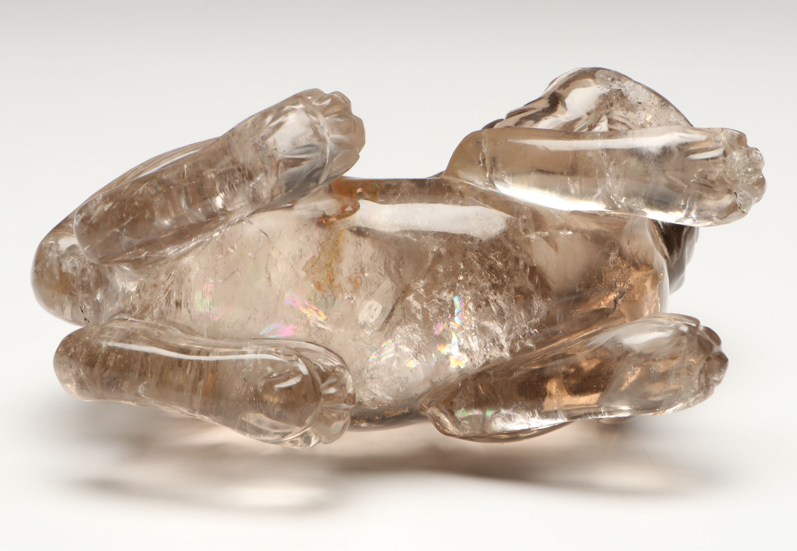 Chinese Guardian Lion Rock Crystal Figure on Wood Base