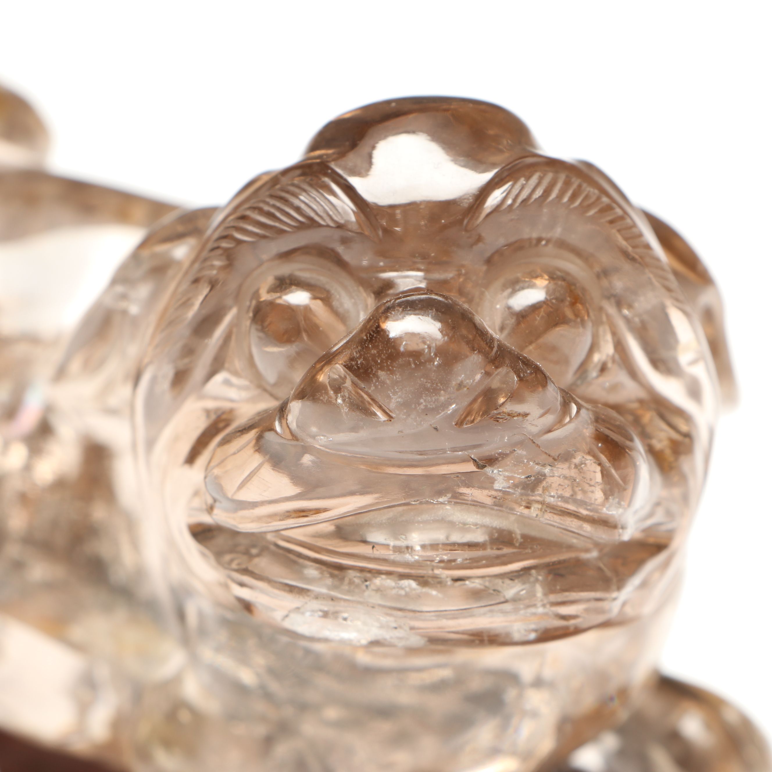Chinese Guardian Lion Rock Crystal Figure on Wood Base