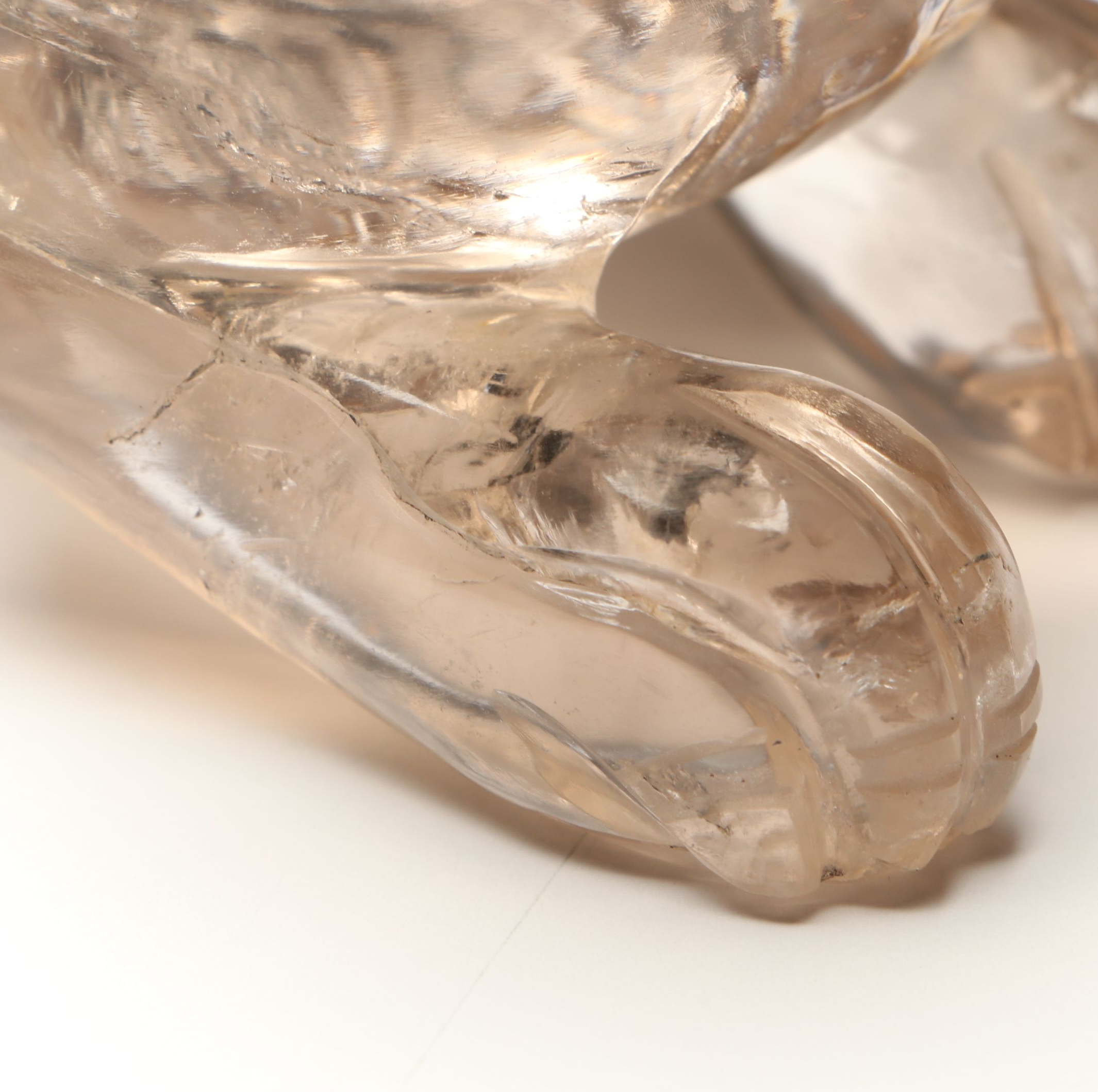 Chinese Guardian Lion Rock Crystal Figure on Wood Base