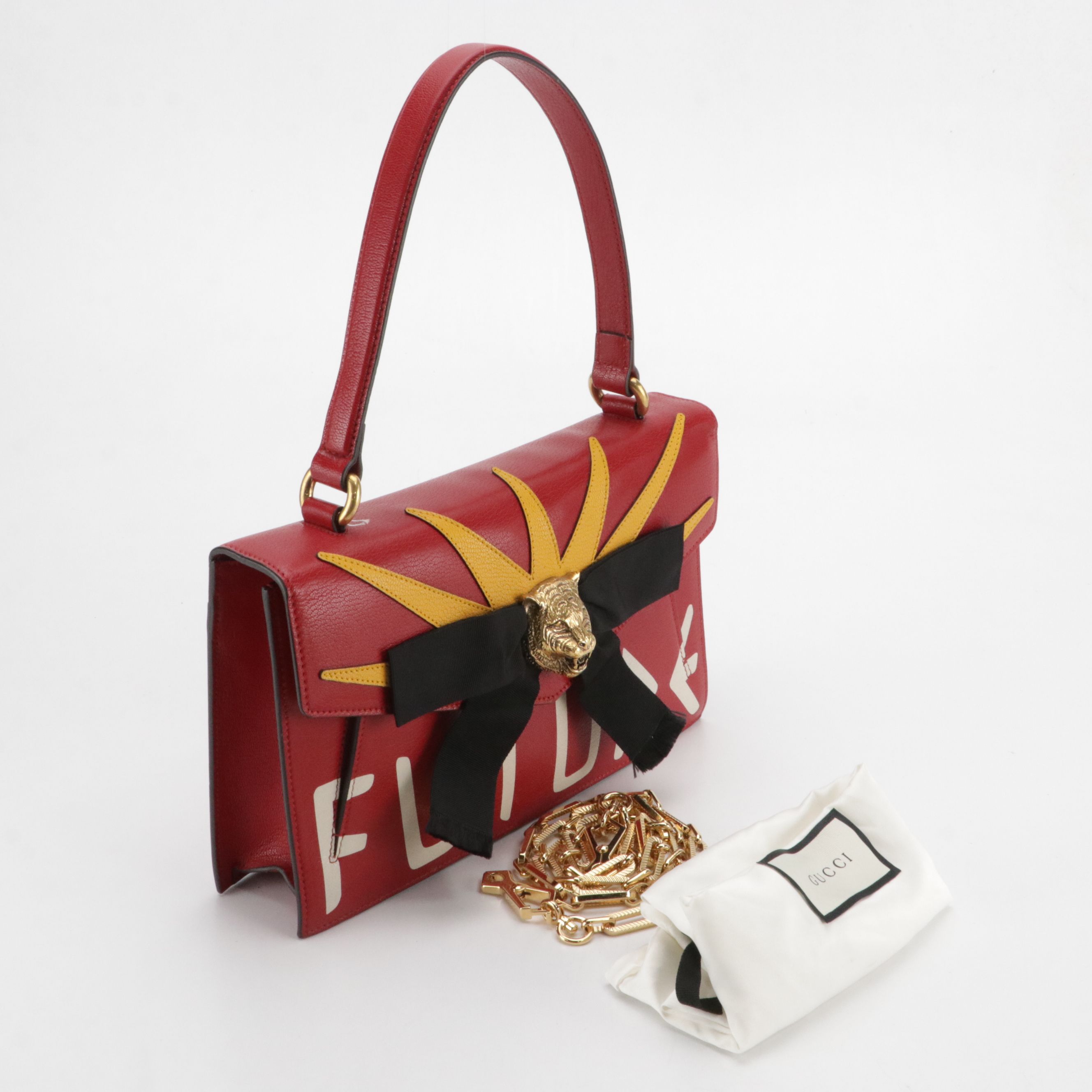 Gucci Top Handle Osiride Shoulder Bag in Red Grained Leather
