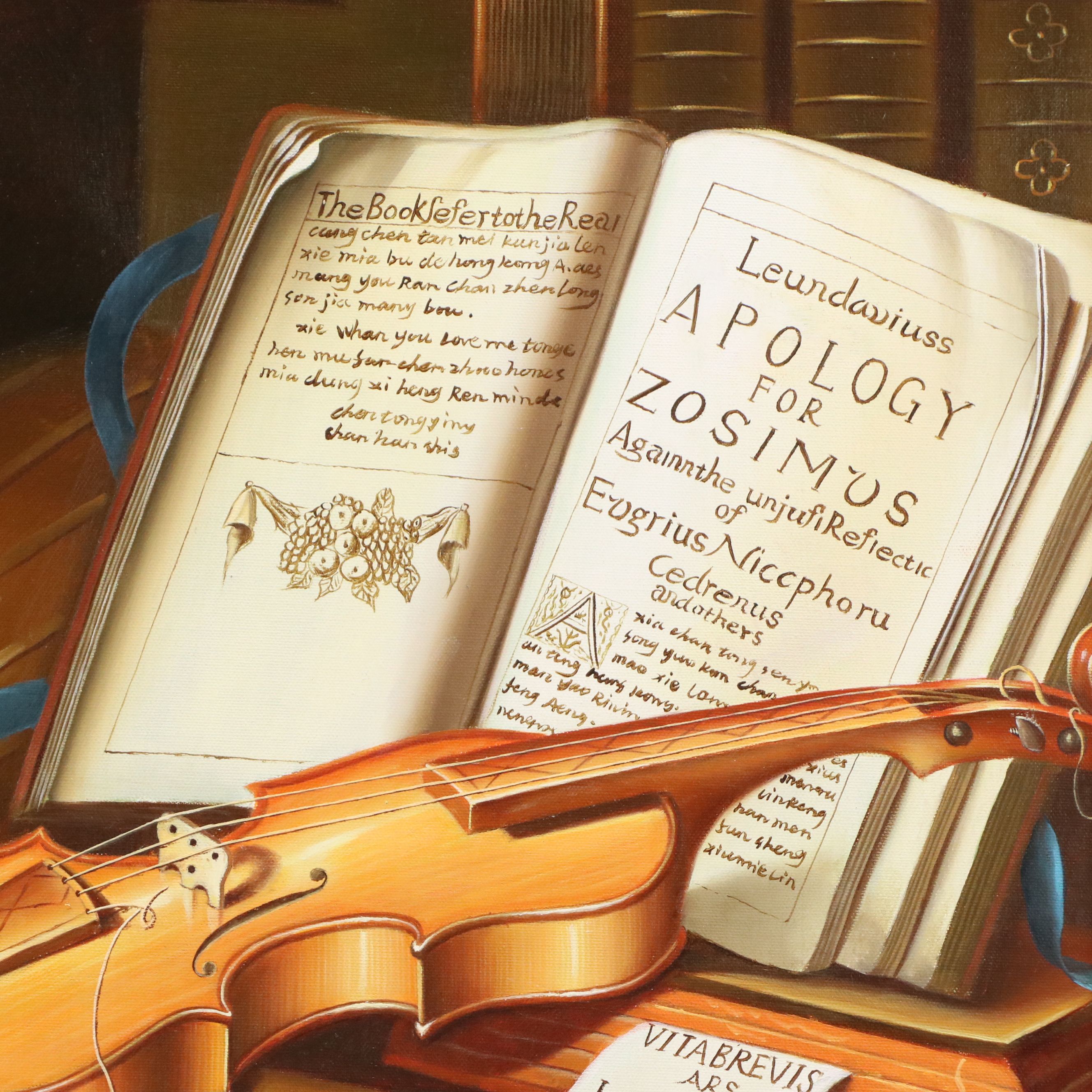 Still Life Oil Painting of Musical Instruments, Late 20th to Early 21st C.