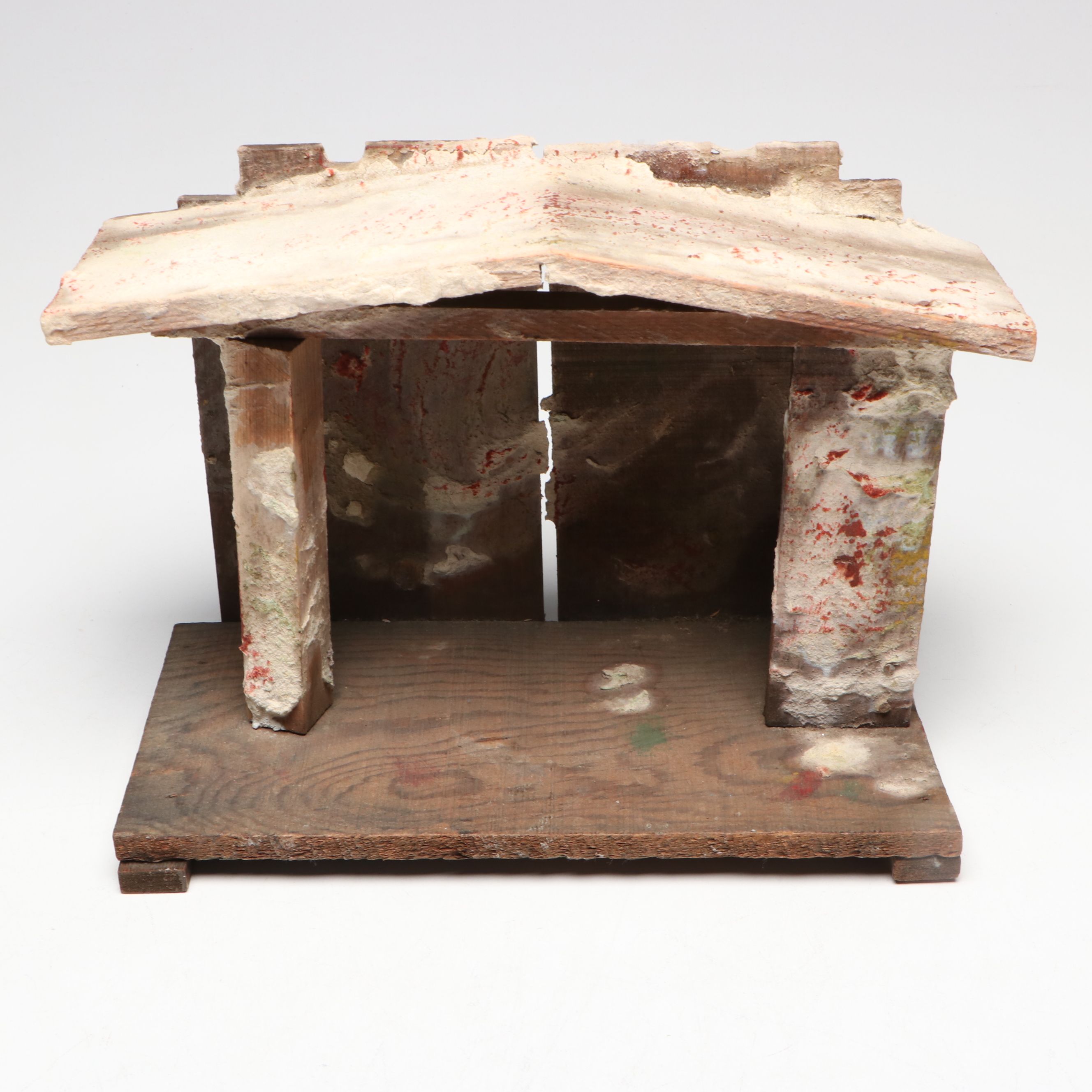 French and Other Nativity Figurines with Barn, Mid-20th Century