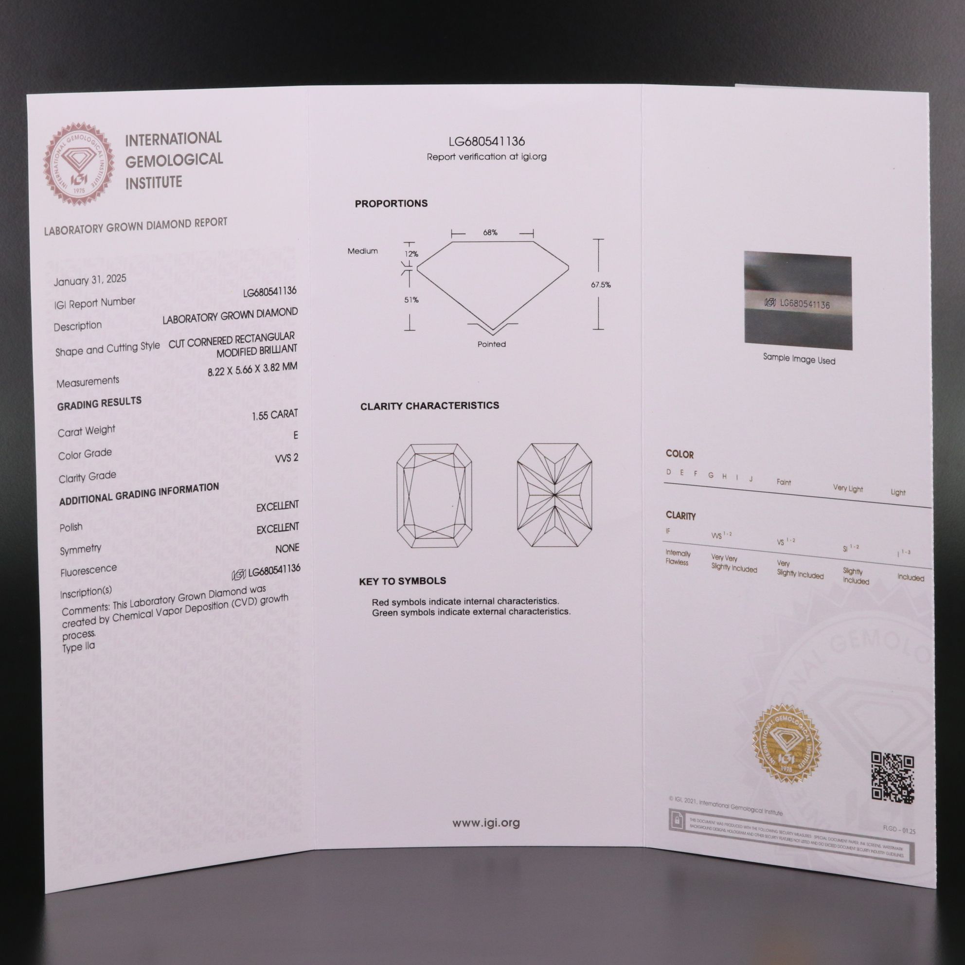 Loose 1.55 CT Lab Grown Diamond with IGI Report