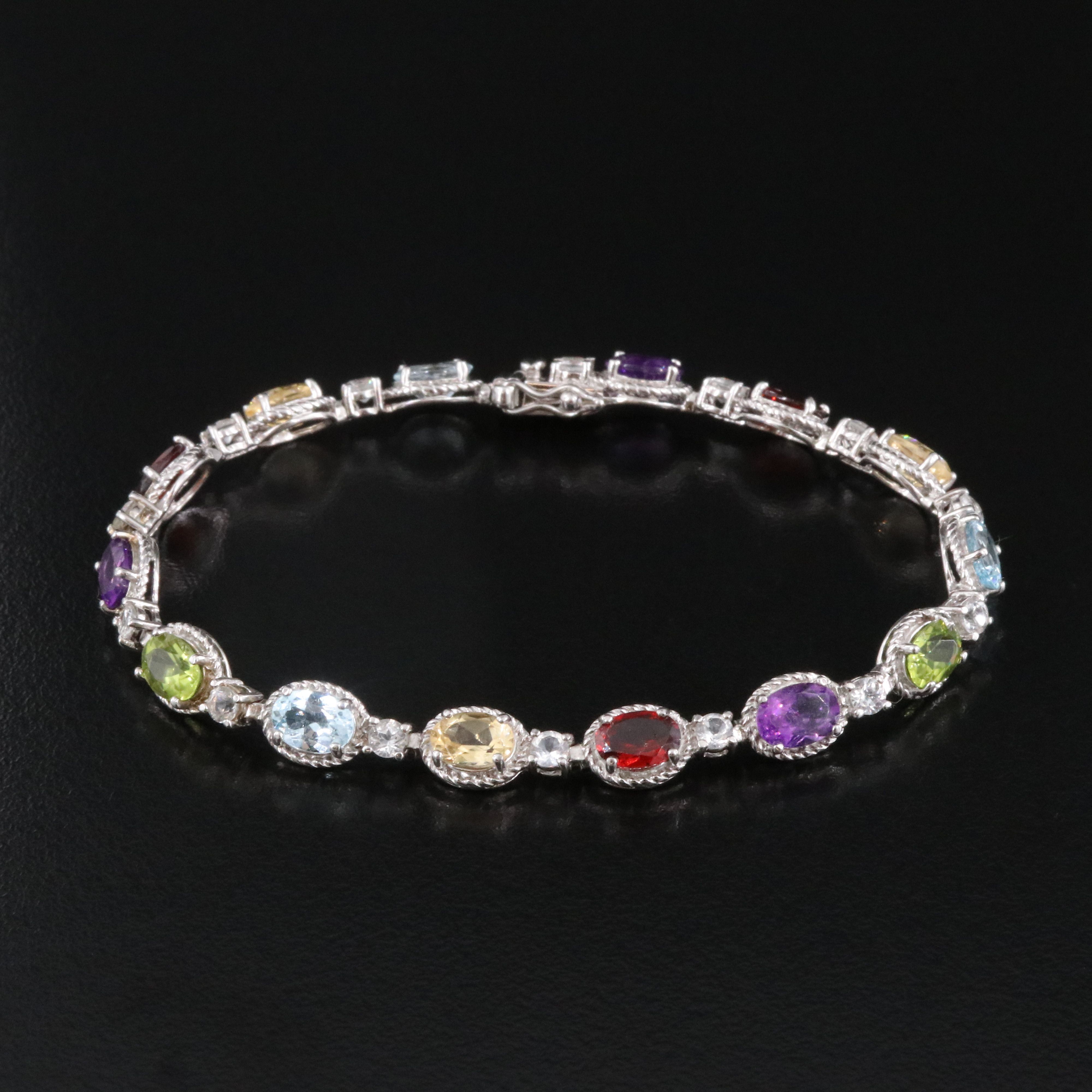 Sterling Bracelet Including Peridot, Amethyst and Garnet
