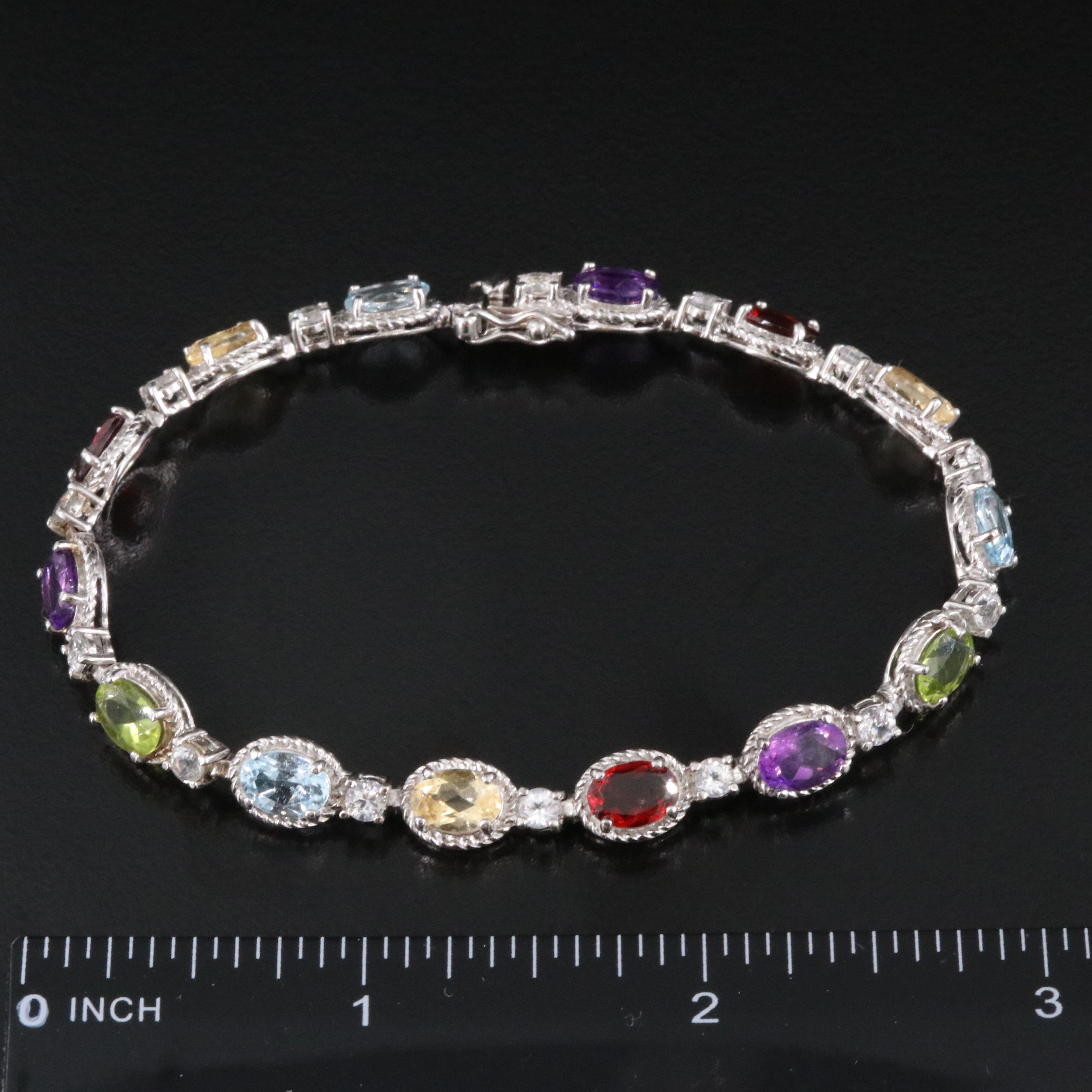 Sterling Bracelet Including Peridot, Amethyst and Garnet