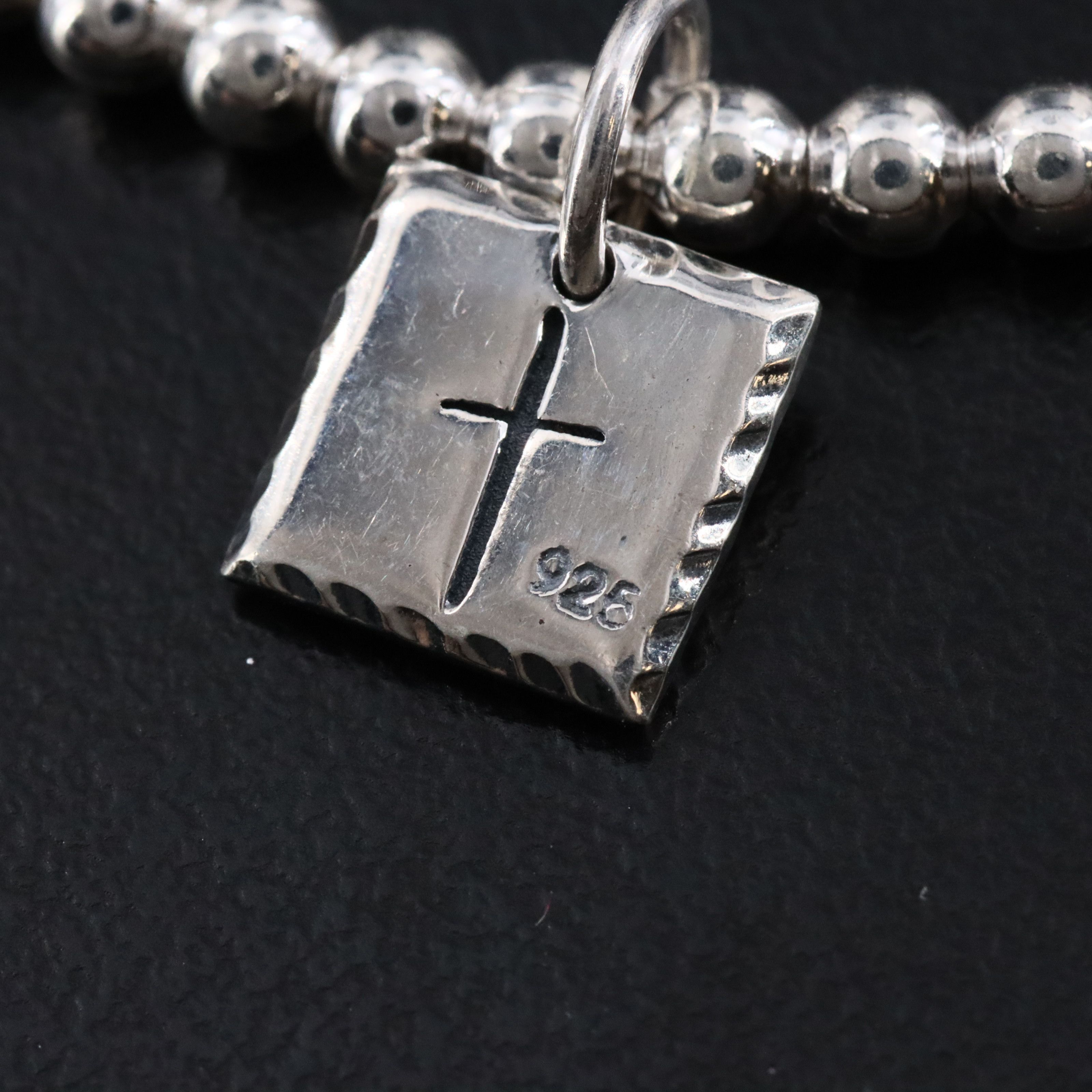 Sterling Bead Bracelet with Cross Charm