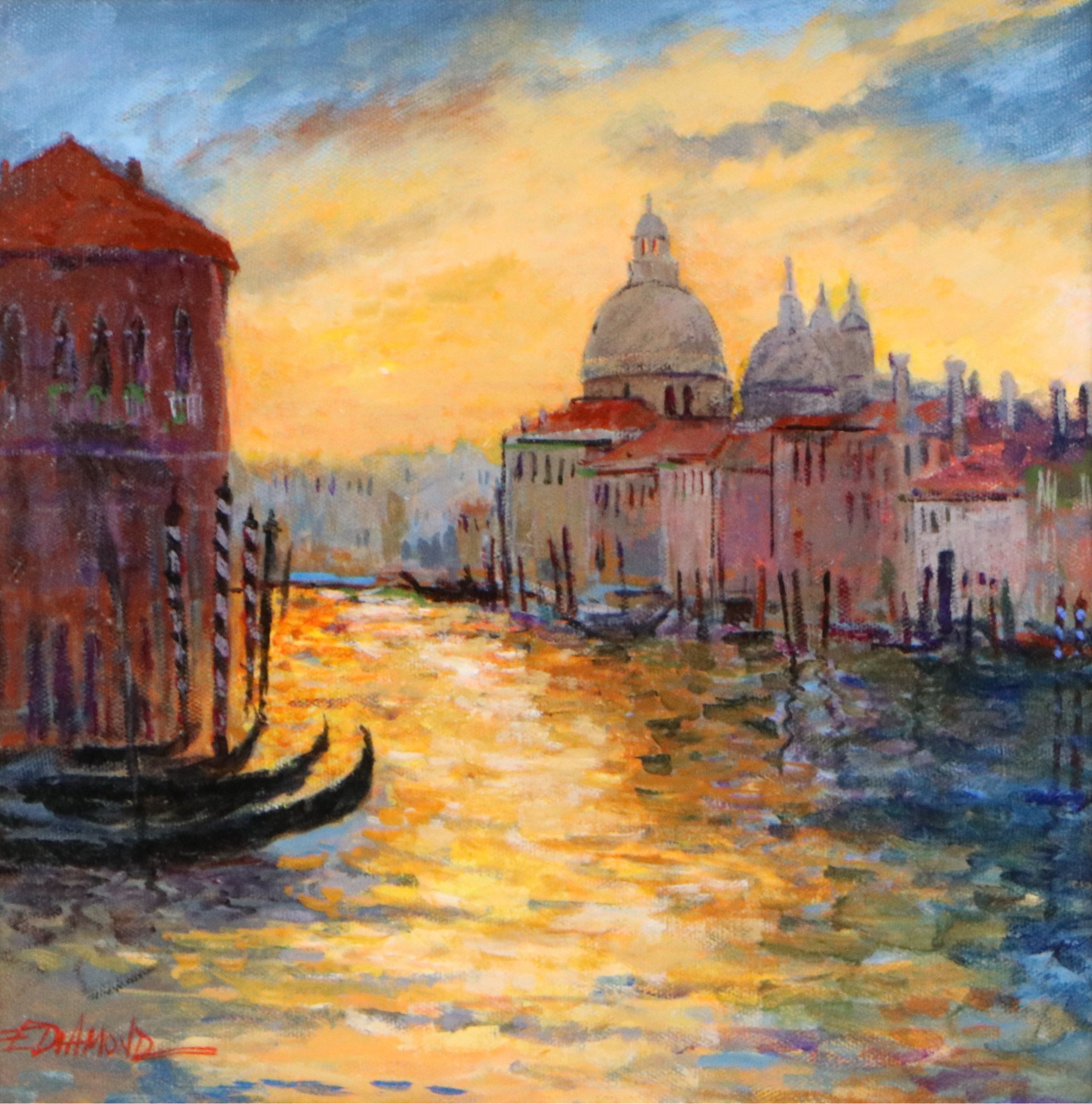 Ellen Diamond Oil Painting of Venetian Sunset, Late 20th Century