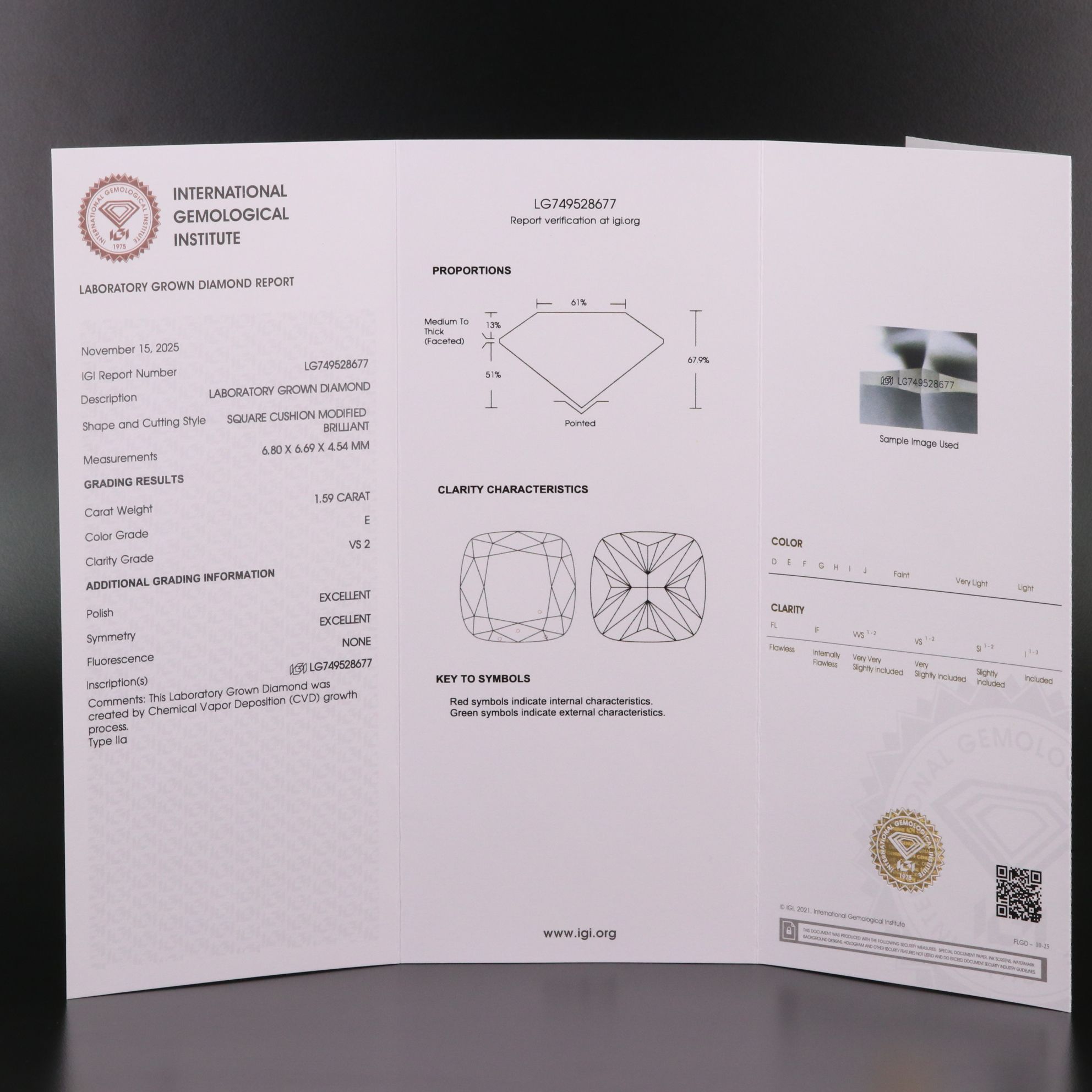 Loose 1.59 CT Lab Grown Diamond with IGI Report