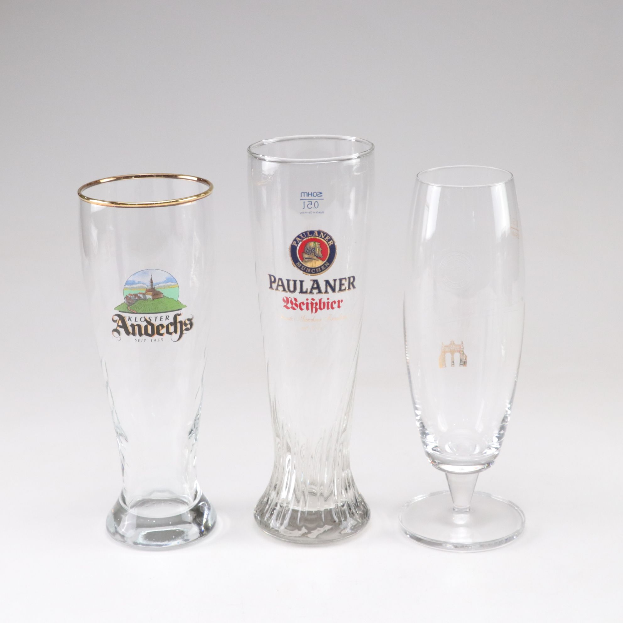 Pilsner Urquell Goblet with Mixing Sticks and Other Beer, Lager, & Ale Glasses