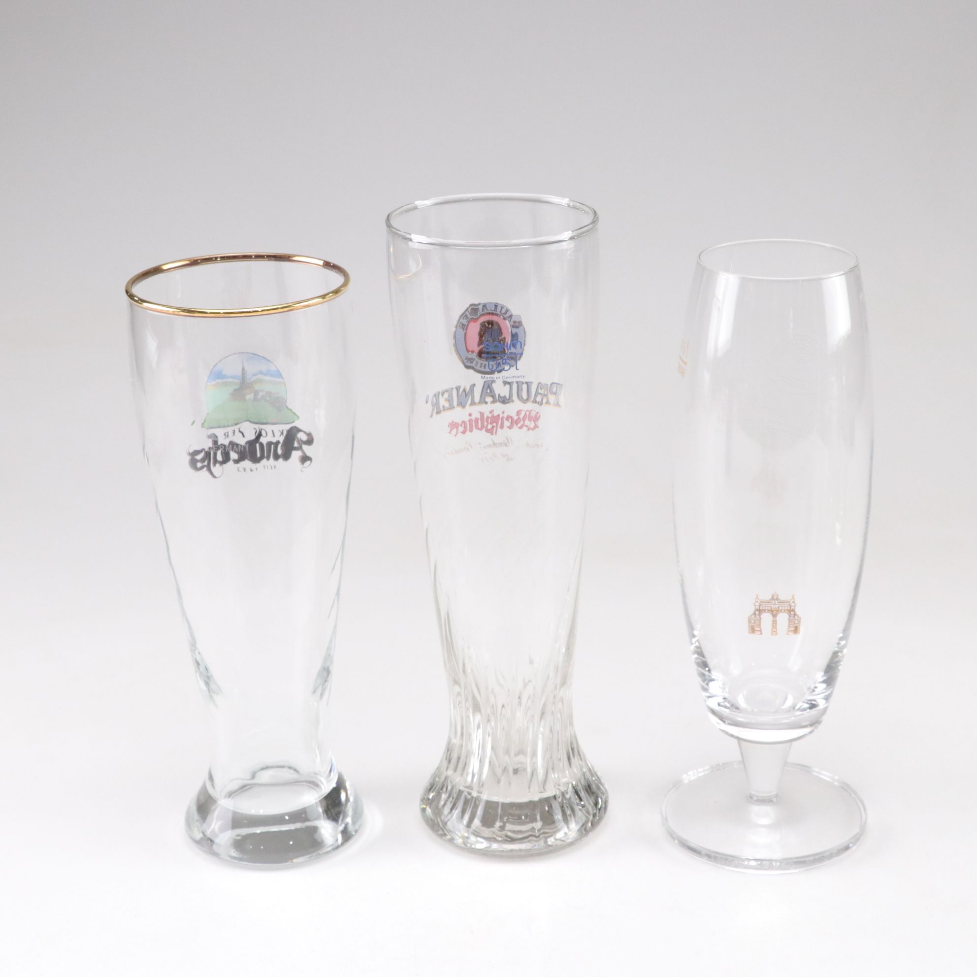Pilsner Urquell Goblet with Mixing Sticks and Other Beer, Lager, & Ale Glasses