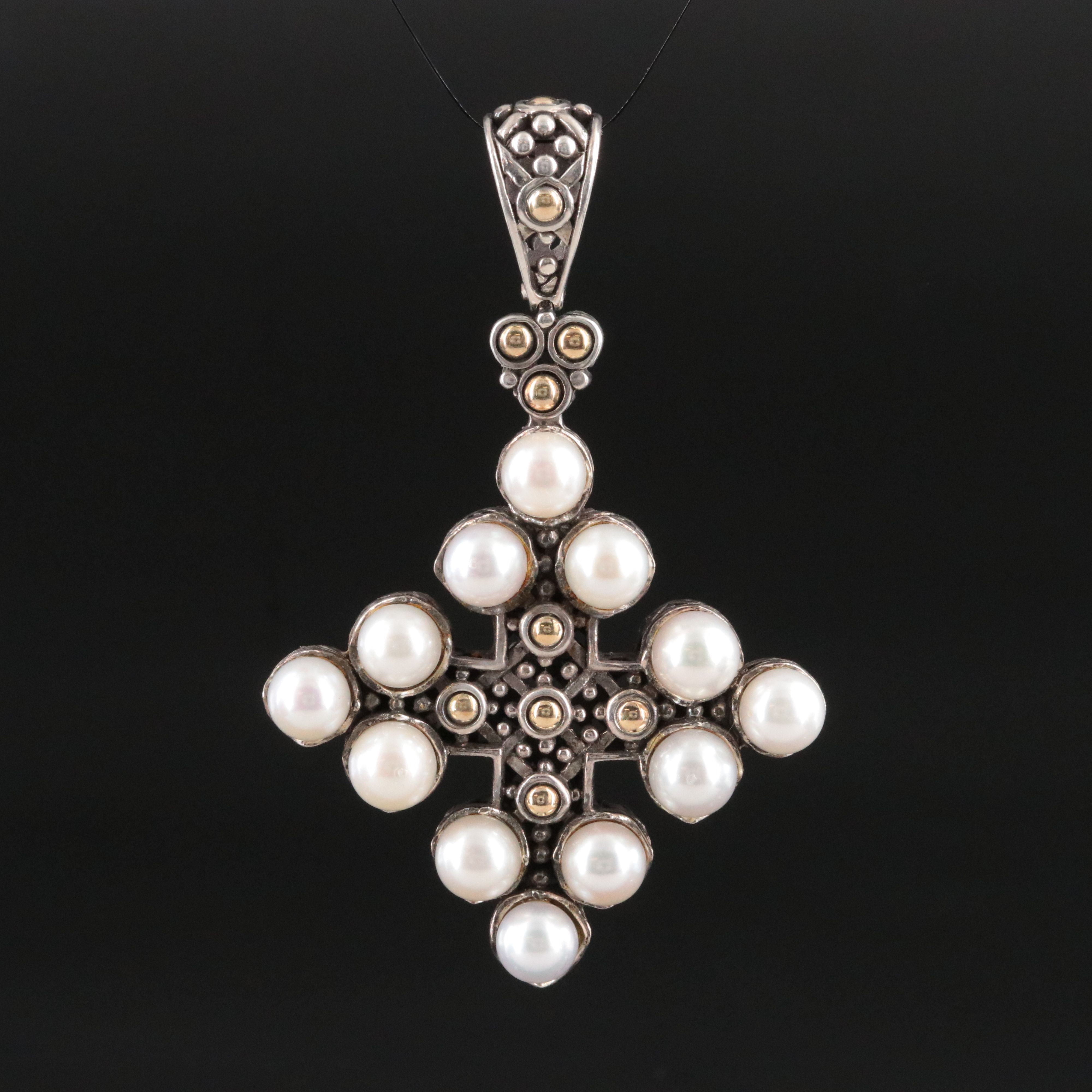 John Hardy Jaisalmer Dot Sterling Pearl Cross Pendant with 18K Accents