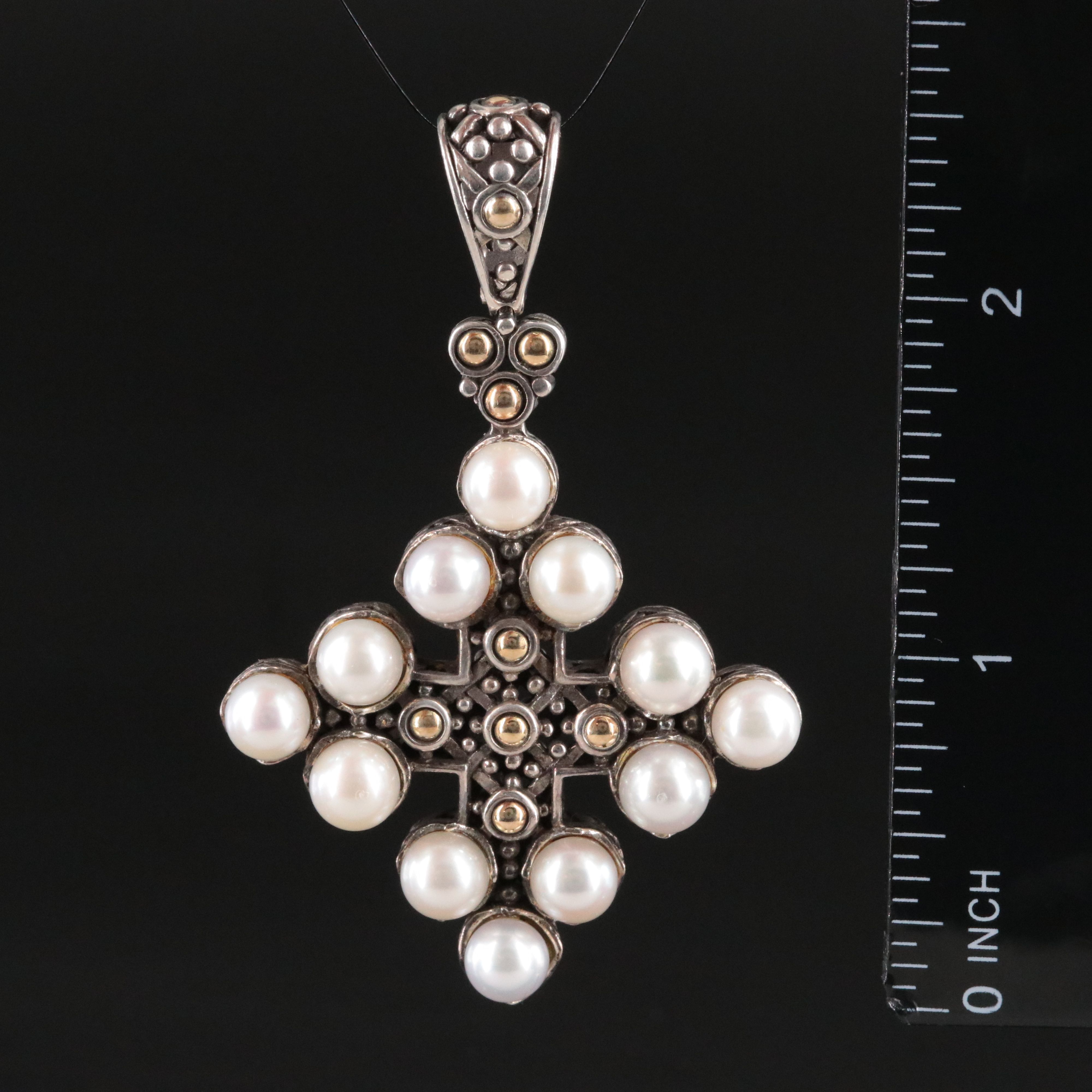 John Hardy Jaisalmer Dot Sterling Pearl Cross Pendant with 18K Accents