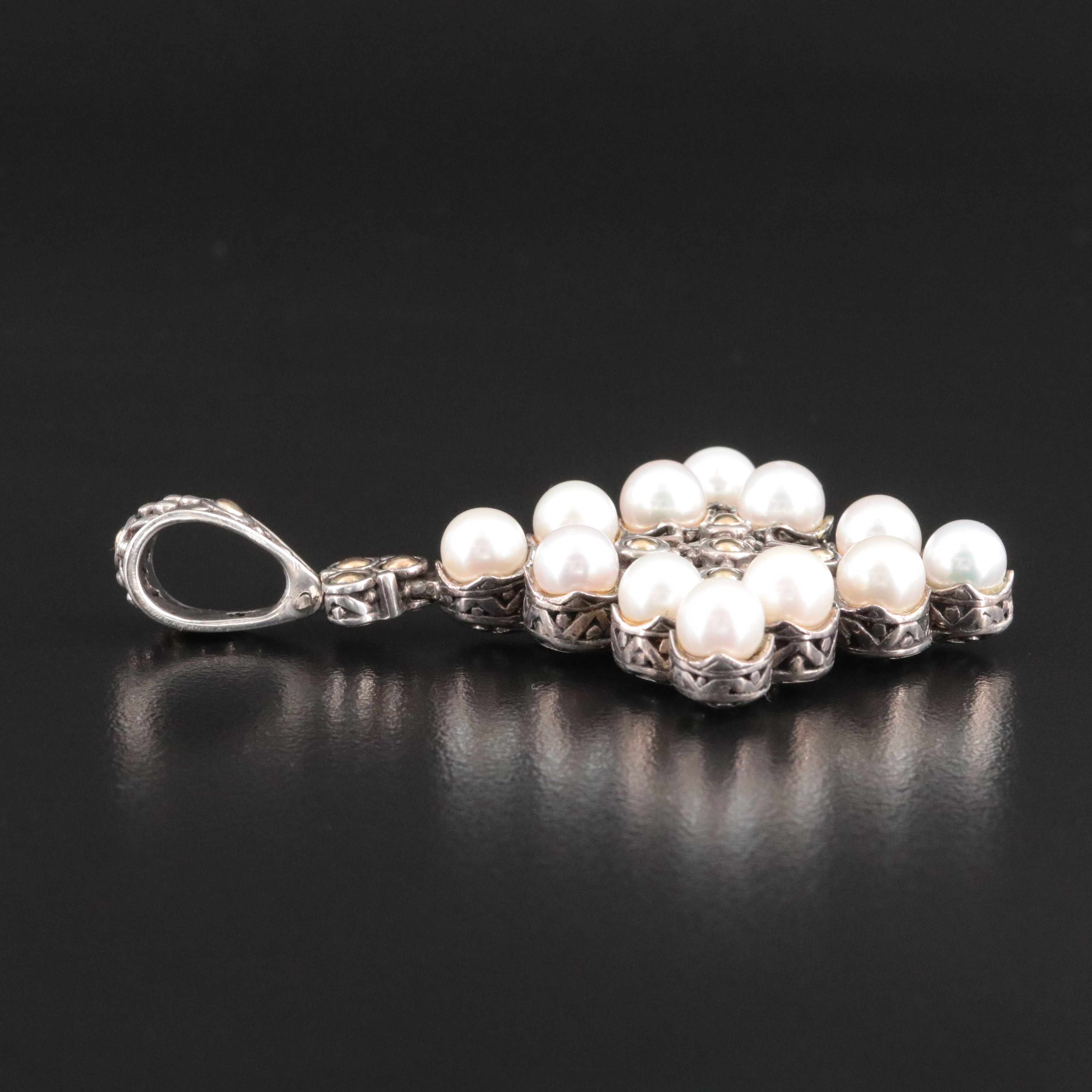 John Hardy Jaisalmer Dot Sterling Pearl Cross Pendant with 18K Accents