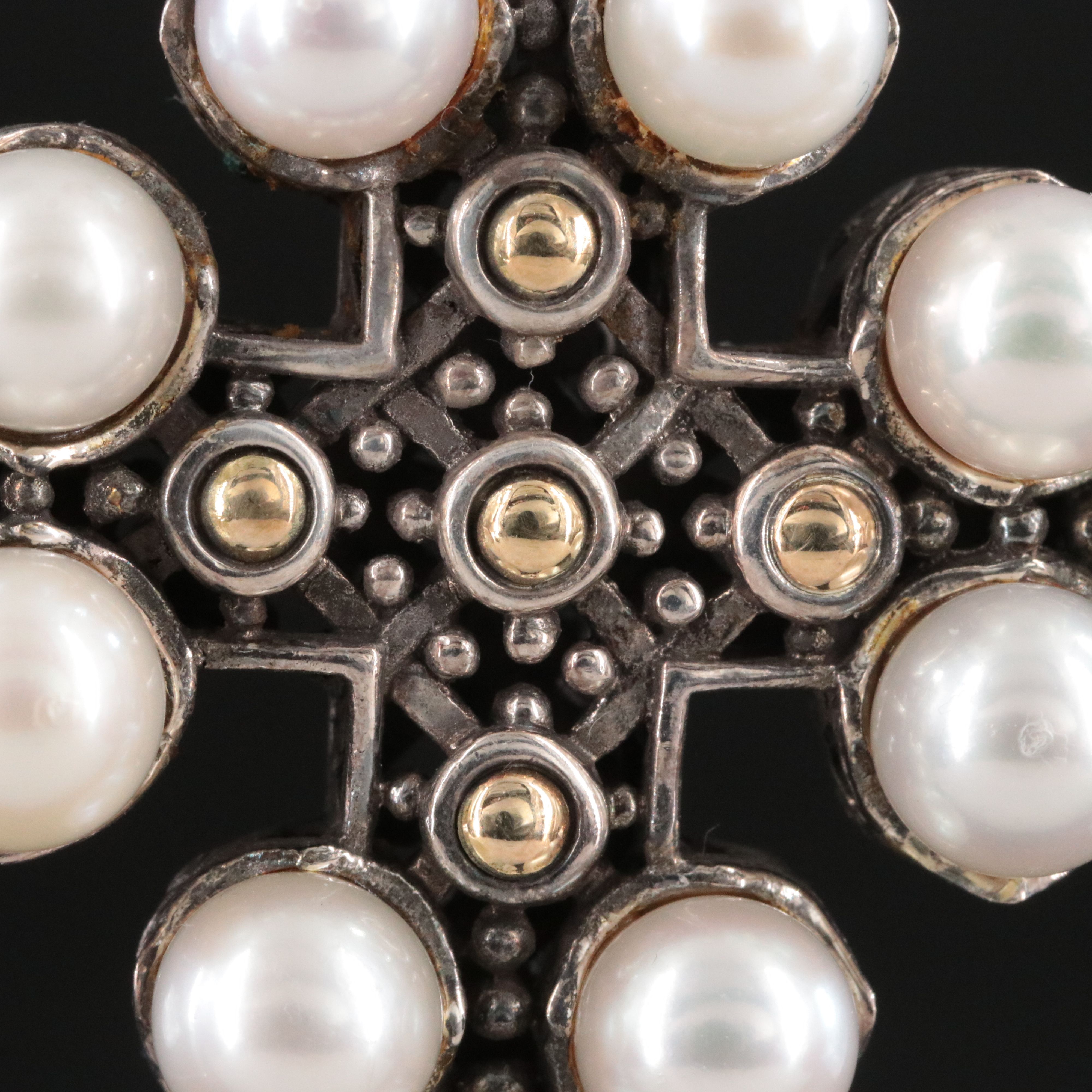 John Hardy Jaisalmer Dot Sterling Pearl Cross Pendant with 18K Accents