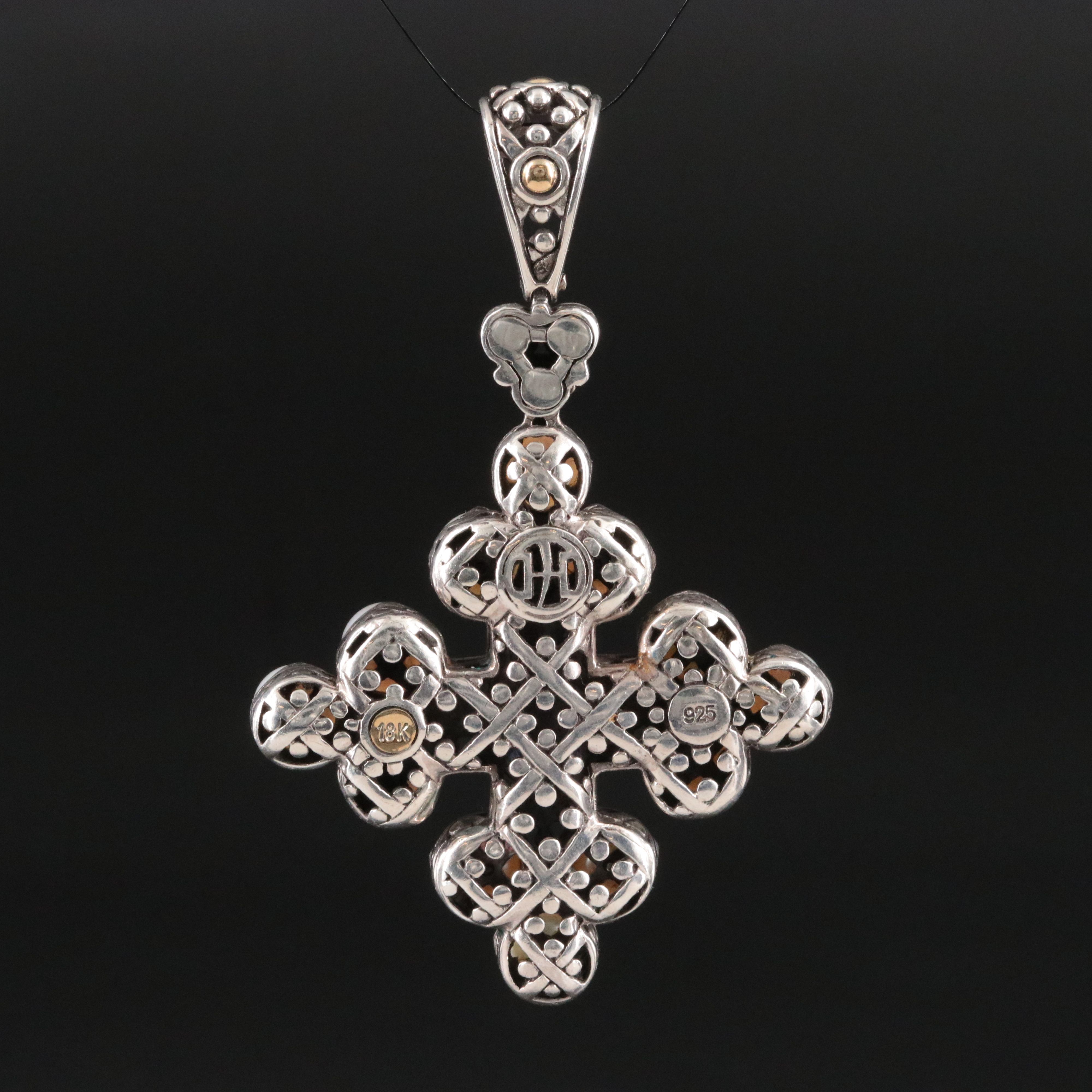 John Hardy Jaisalmer Dot Sterling Pearl Cross Pendant with 18K Accents