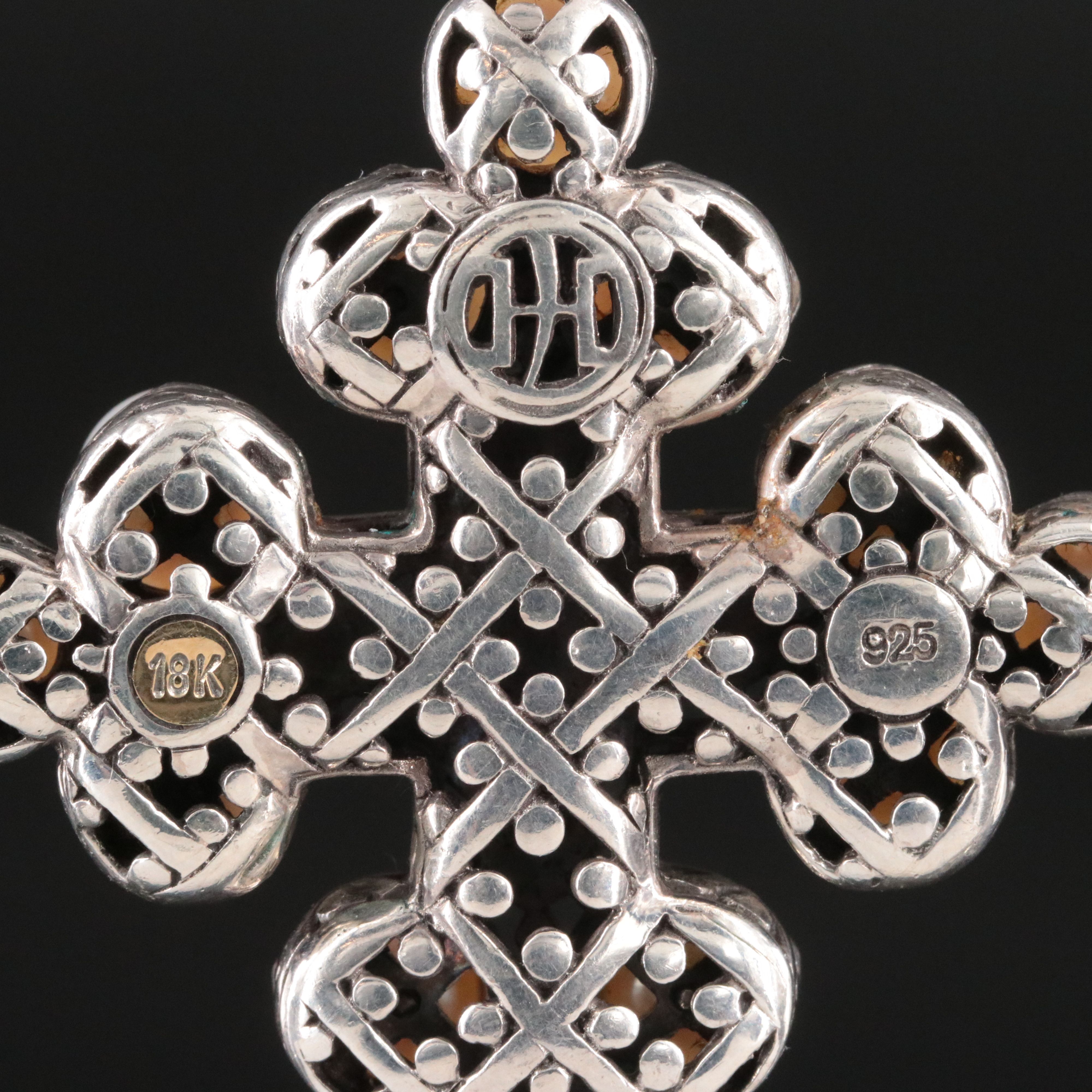 John Hardy Jaisalmer Dot Sterling Pearl Cross Pendant with 18K Accents