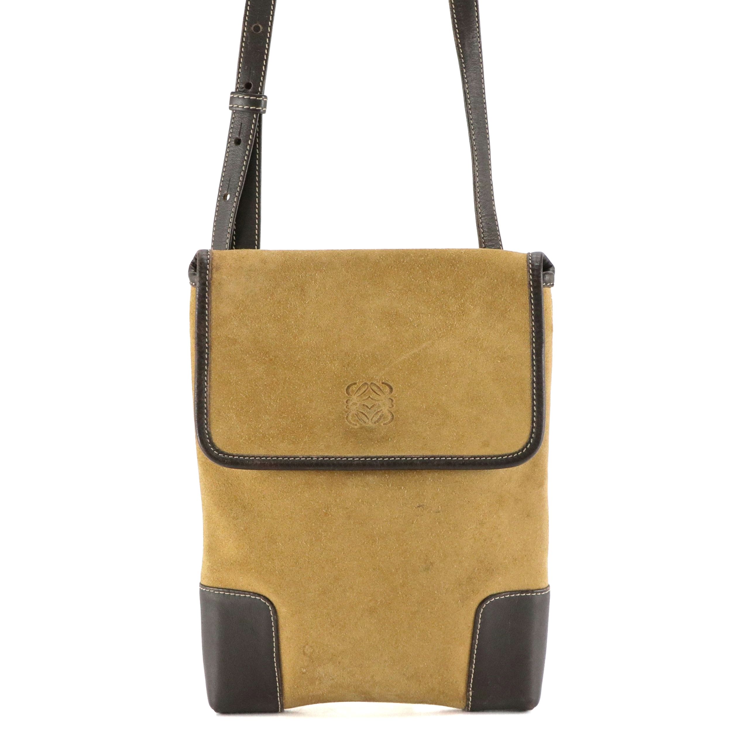 Loewe Anagram Suede and Leather Flap-Front Crossbody Bag