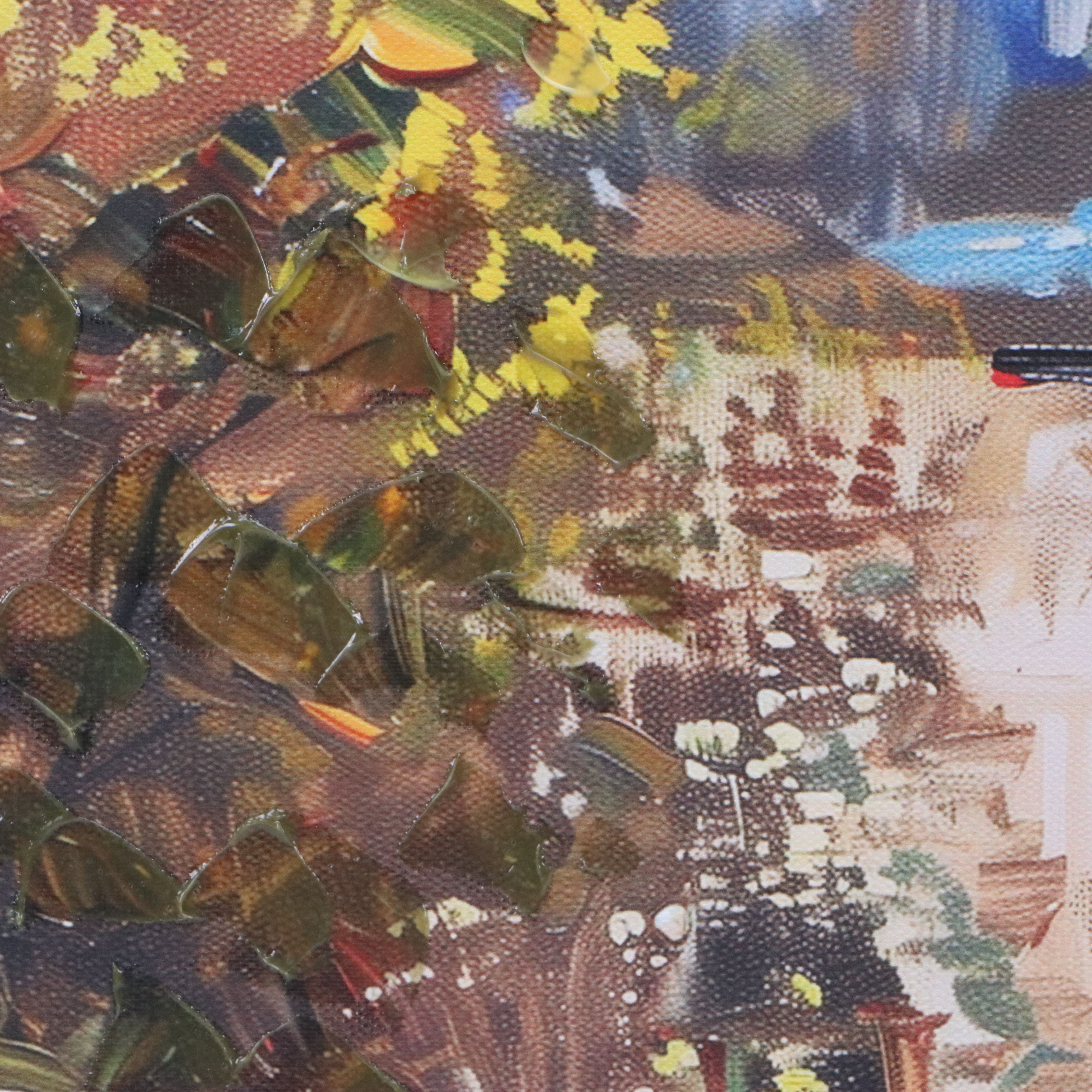 Embellished Digital Prints of Pink Peonies and Red Cottage Door, 21st Century