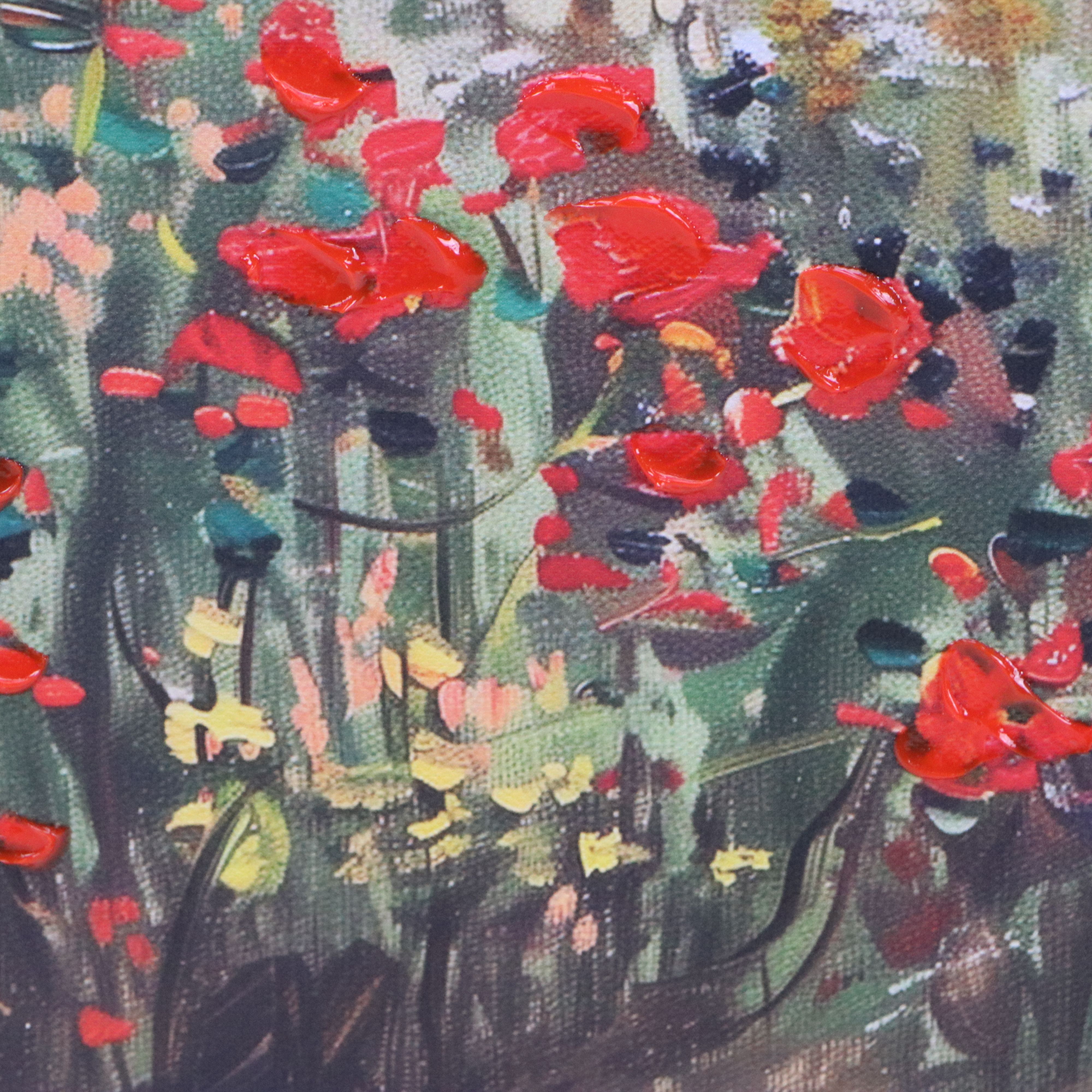 Embellished Digital Prints of Pink Peonies and Red Cottage Door, 21st Century