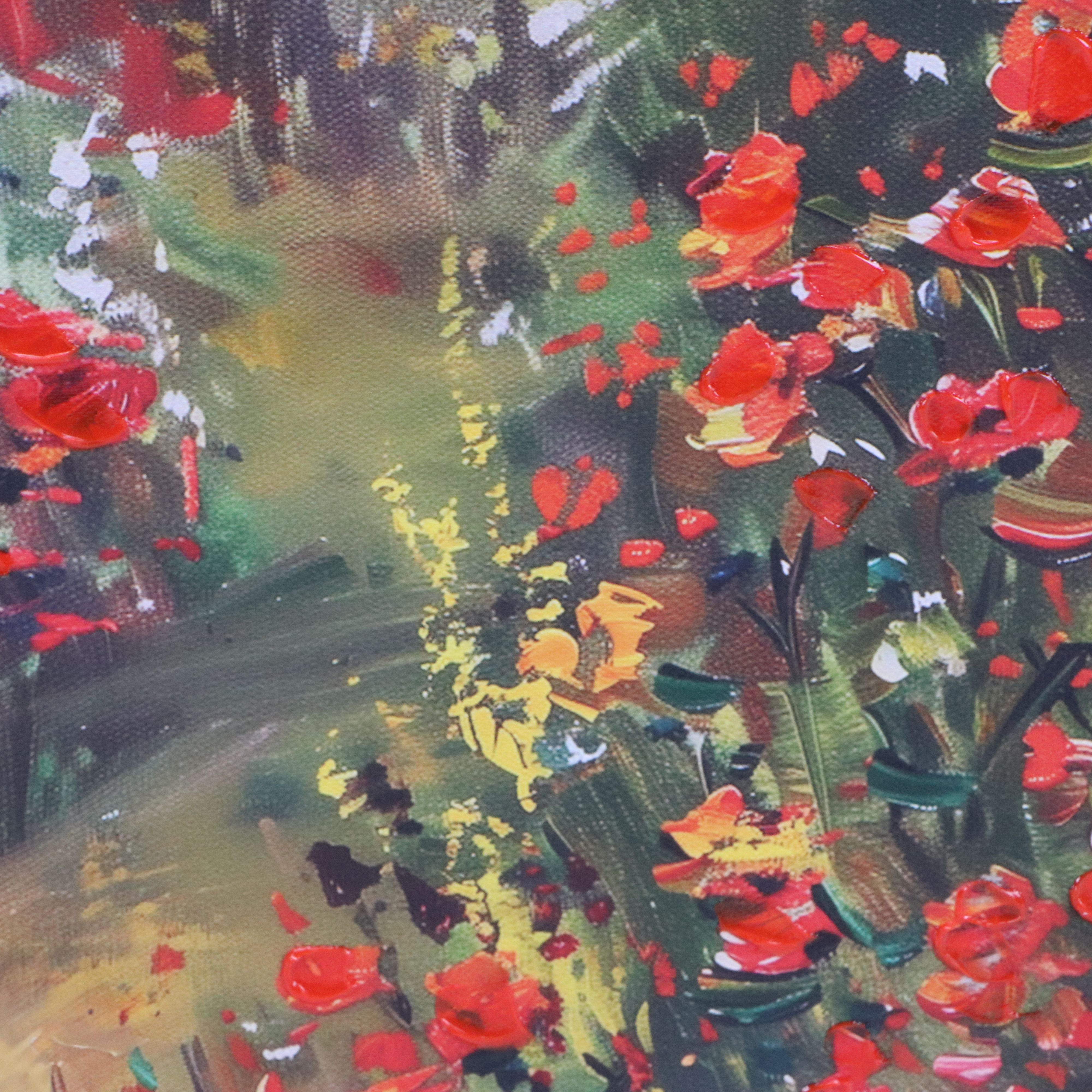 Embellished Digital Prints of Pink Peonies and Red Cottage Door, 21st Century