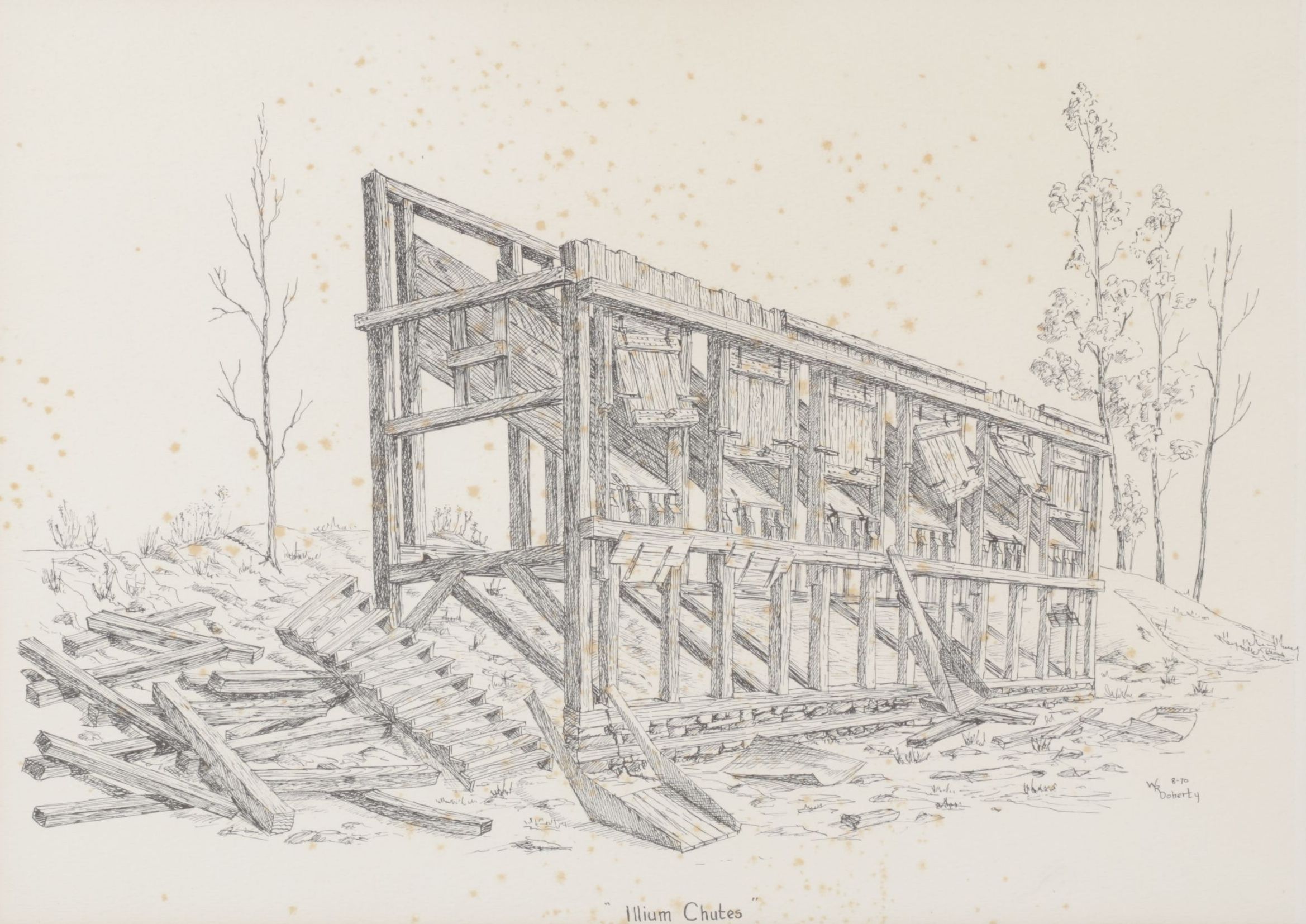 W.R. Doherty Etching of Mining Infrastructure "Illium Chutes", 1970