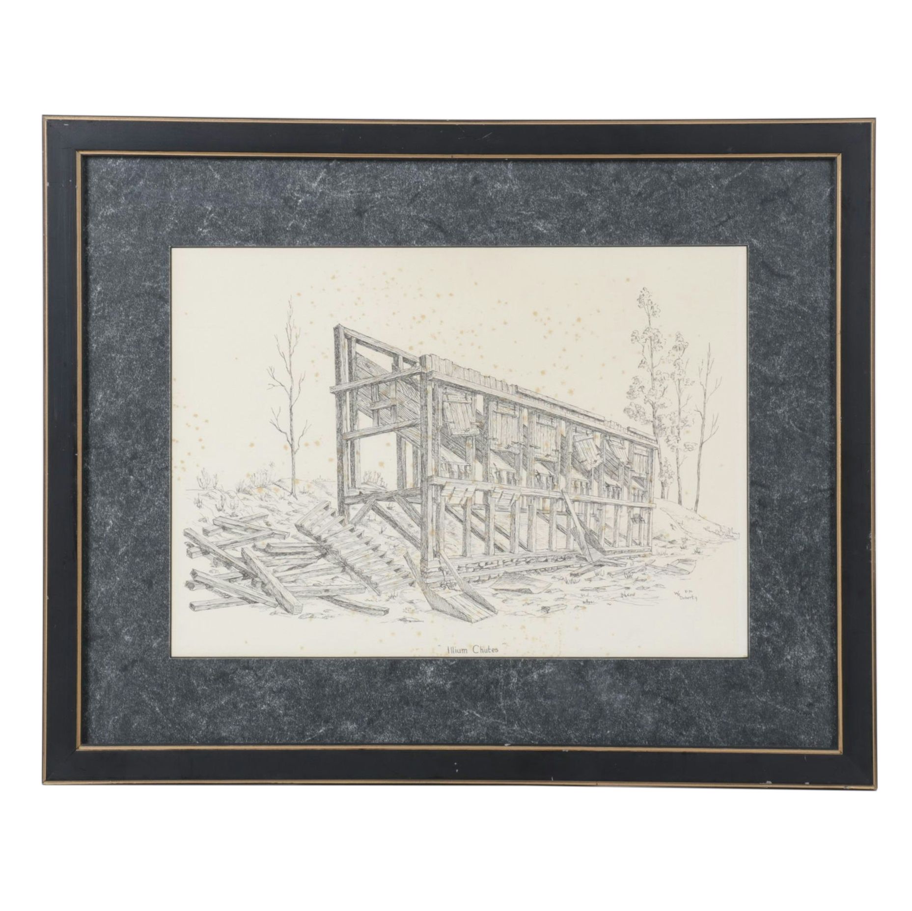 W.R. Doherty Etching of Mining Infrastructure "Illium Chutes", 1970
