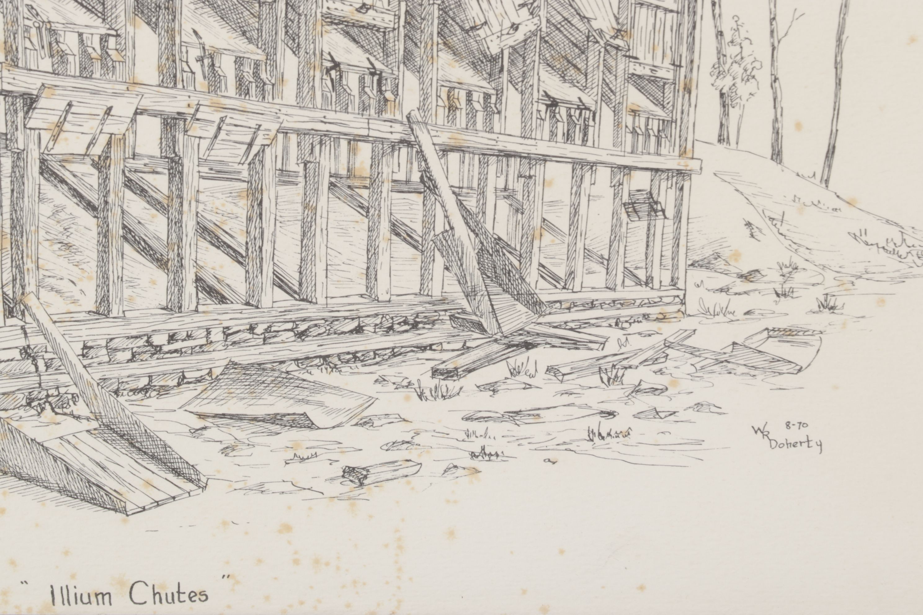 W.R. Doherty Etching of Mining Infrastructure "Illium Chutes", 1970