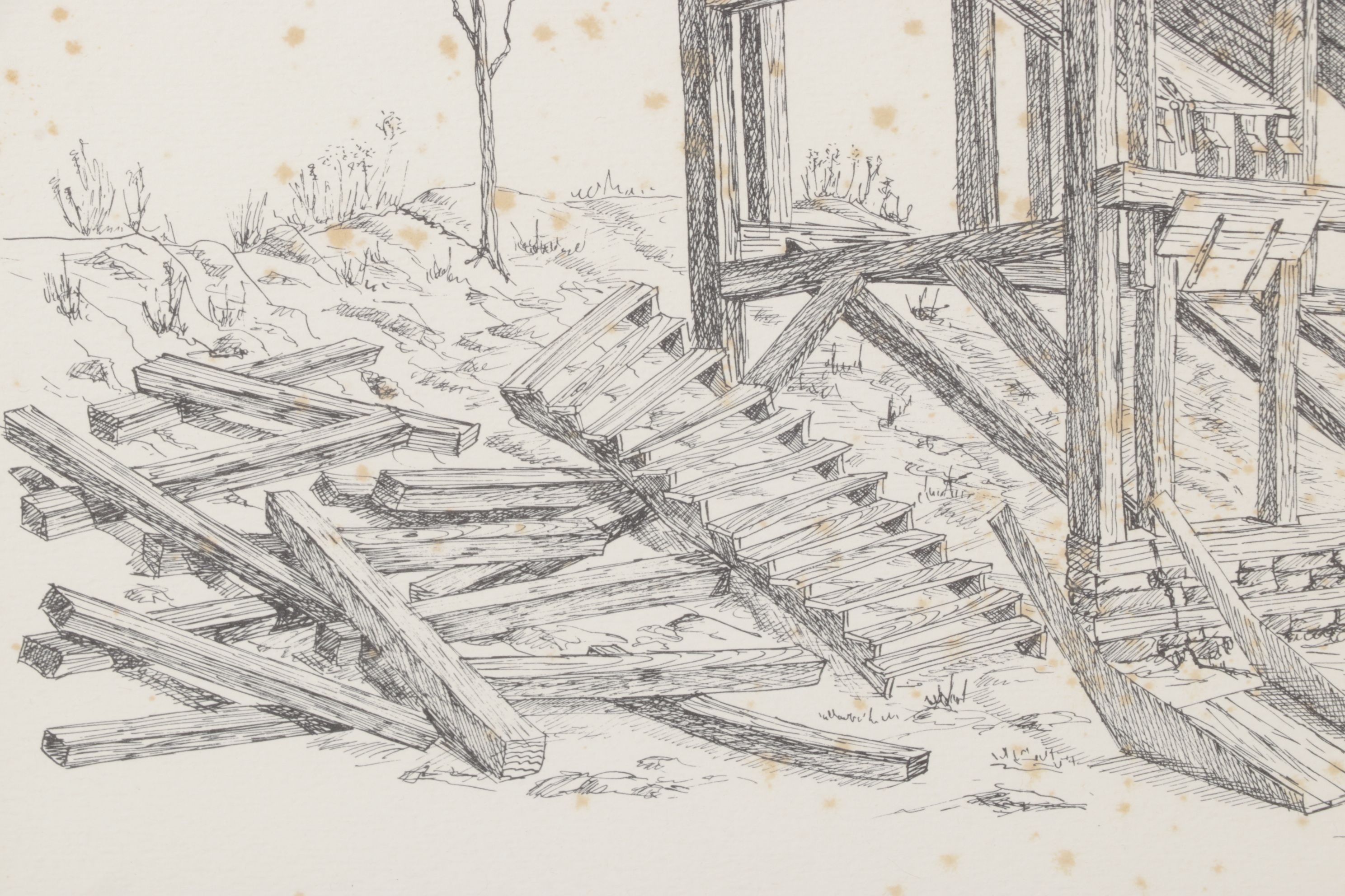 W.R. Doherty Etching of Mining Infrastructure "Illium Chutes", 1970