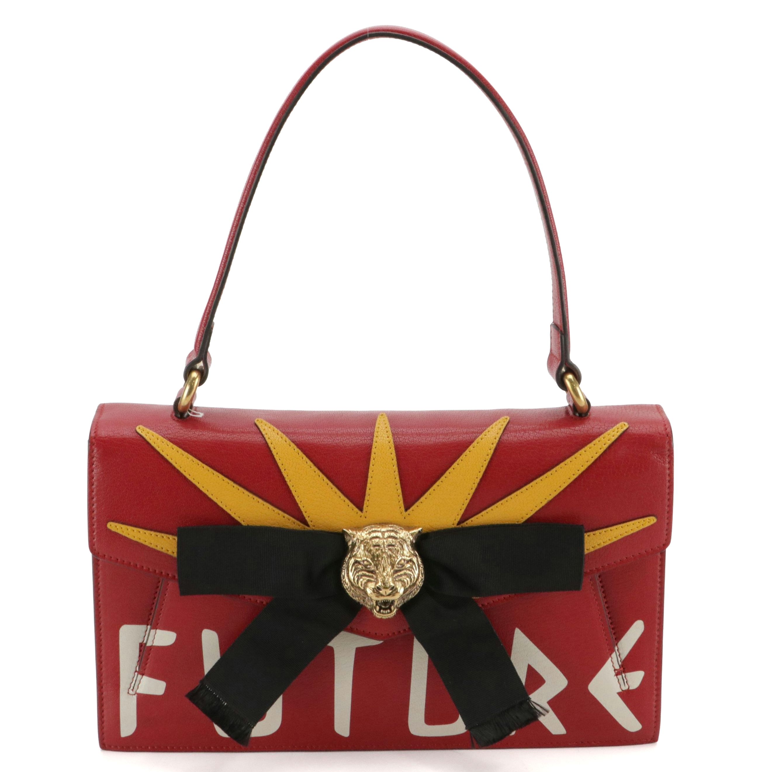 Gucci Top Handle Osiride Shoulder Bag in Red Grained Leather