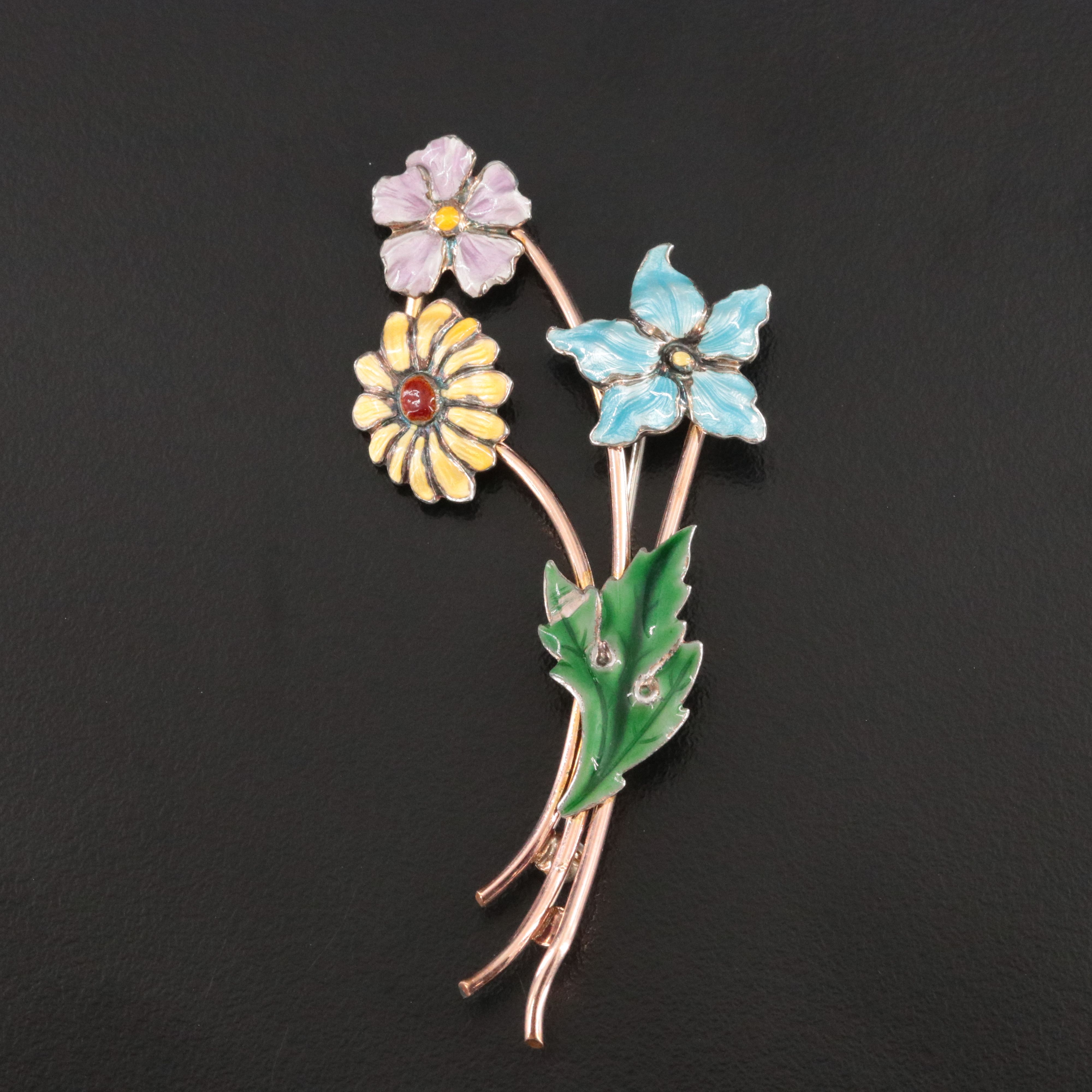 J.M. Fisher Co. Sterling Enamel Flower Brooch