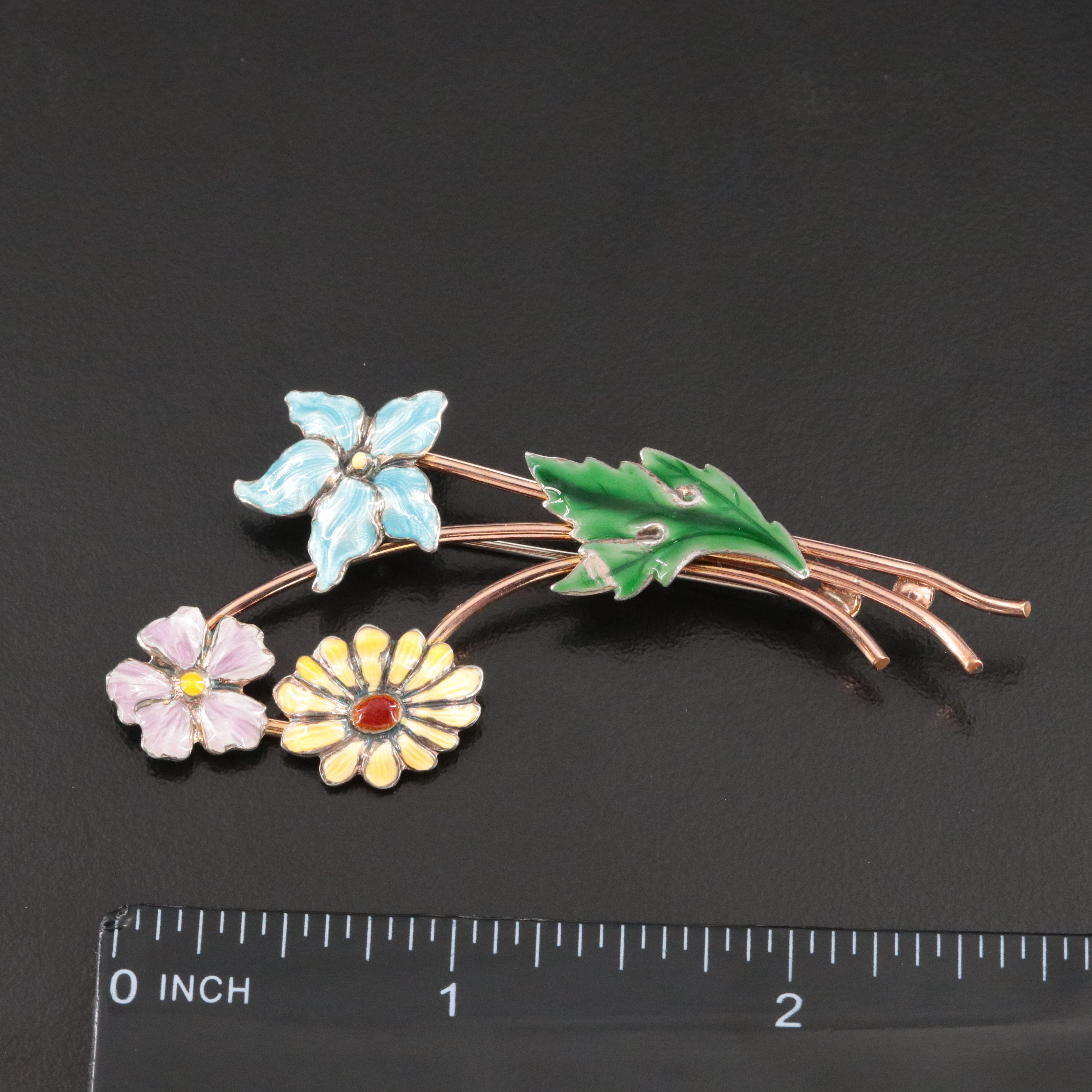 J.M. Fisher Co. Sterling Enamel Flower Brooch