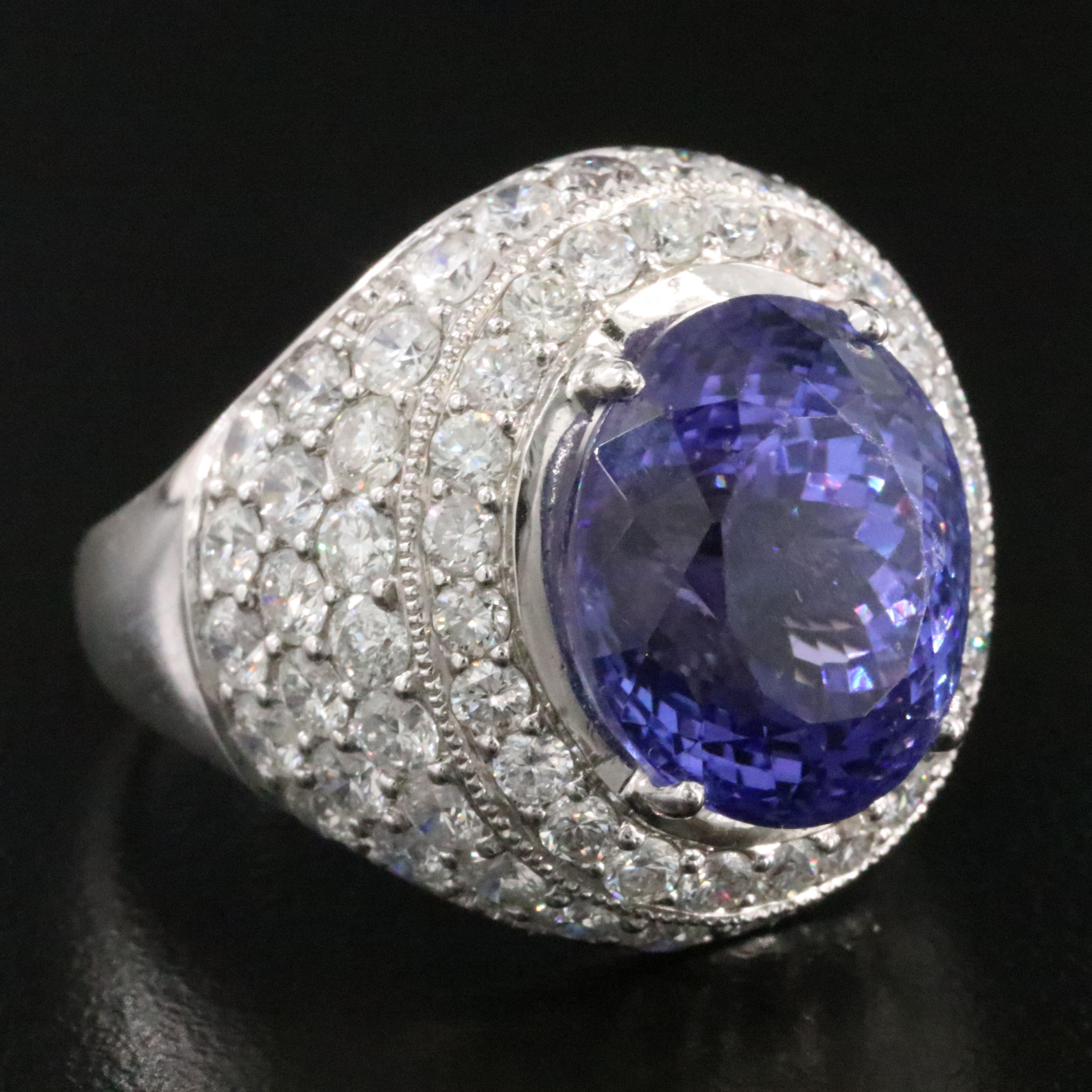 Michael Christoff 18K 9.73 CT Tanzanite and 3.14 CTW Diamond Dome Ring