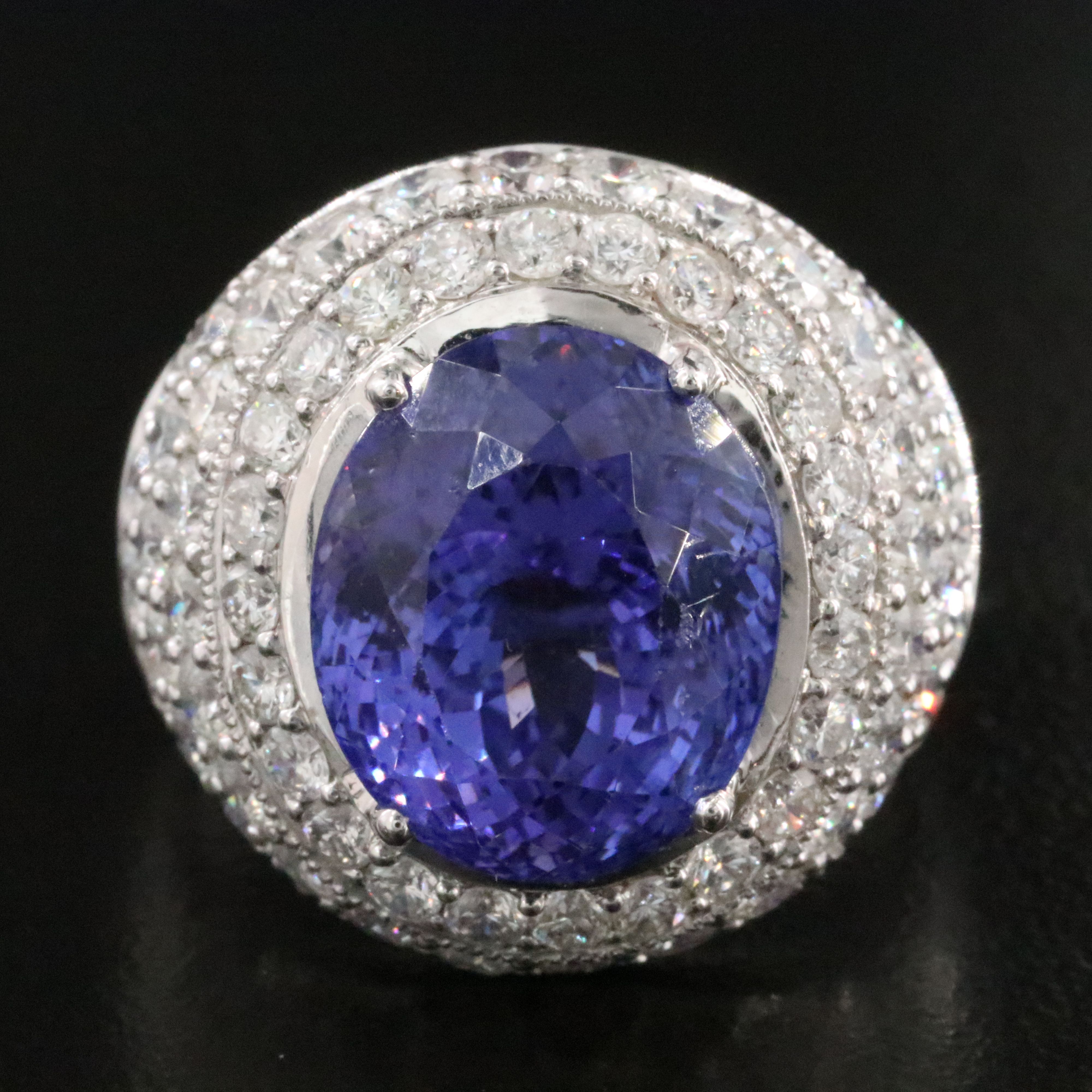 Michael Christoff 18K 9.73 CT Tanzanite and 3.14 CTW Diamond Dome Ring