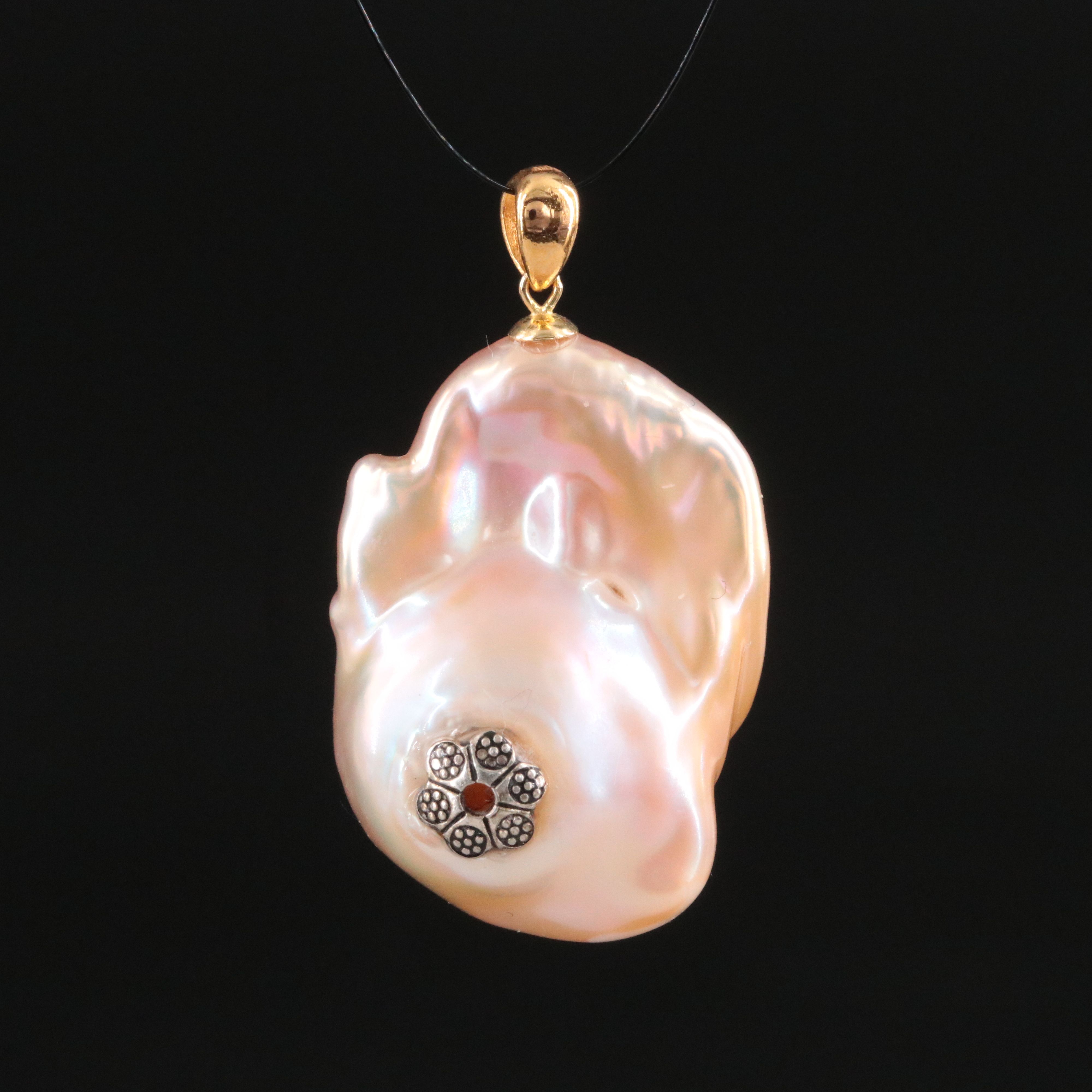 18K Pearl Pendant with Sterling Accent